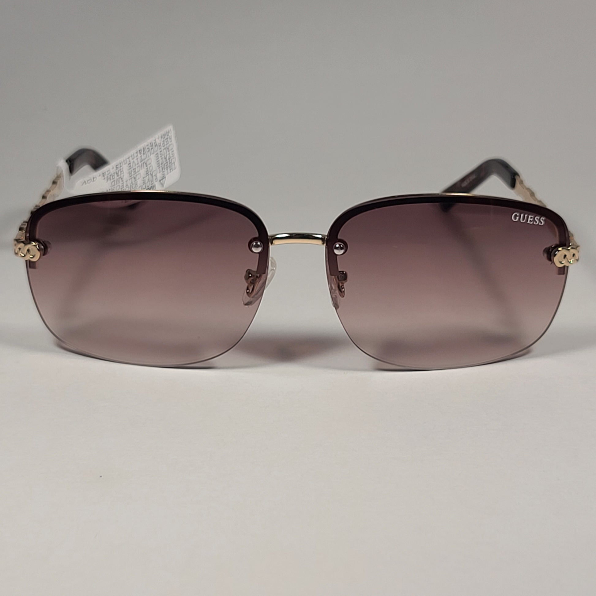 Guess Rimless Sunglasses Gold Tone Frame Metal Brown Gradient Lens GF0388 32F - Sunglasses