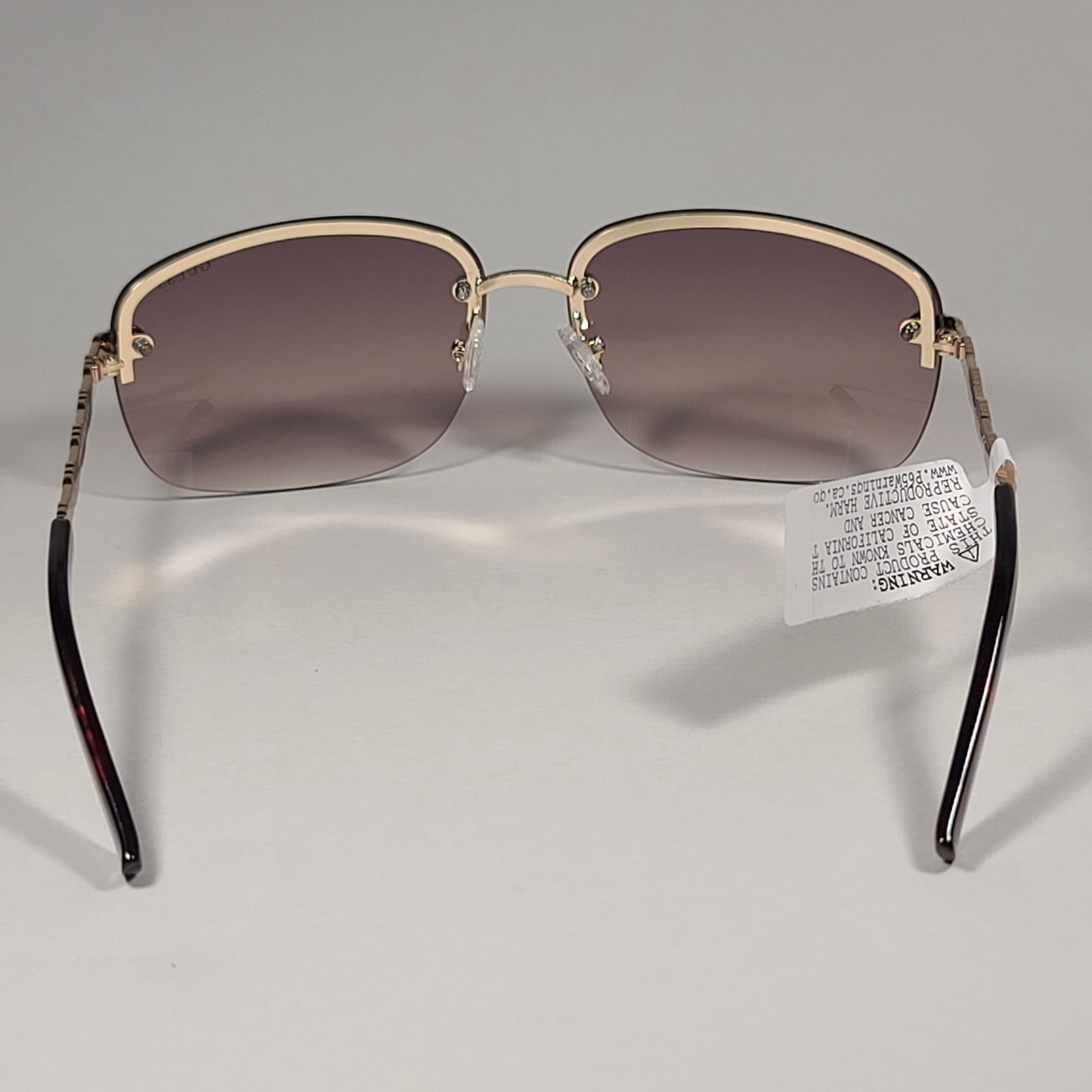 Guess Rimless Sunglasses Gold Tone Frame Metal Brown Gradient Lens GF0388 32F - Sunglasses