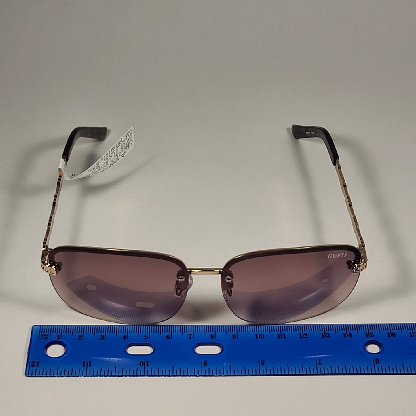 Guess Rimless Sunglasses Gold Tone Frame Metal Brown Gradient Lens GF0388 32F - Sunglasses