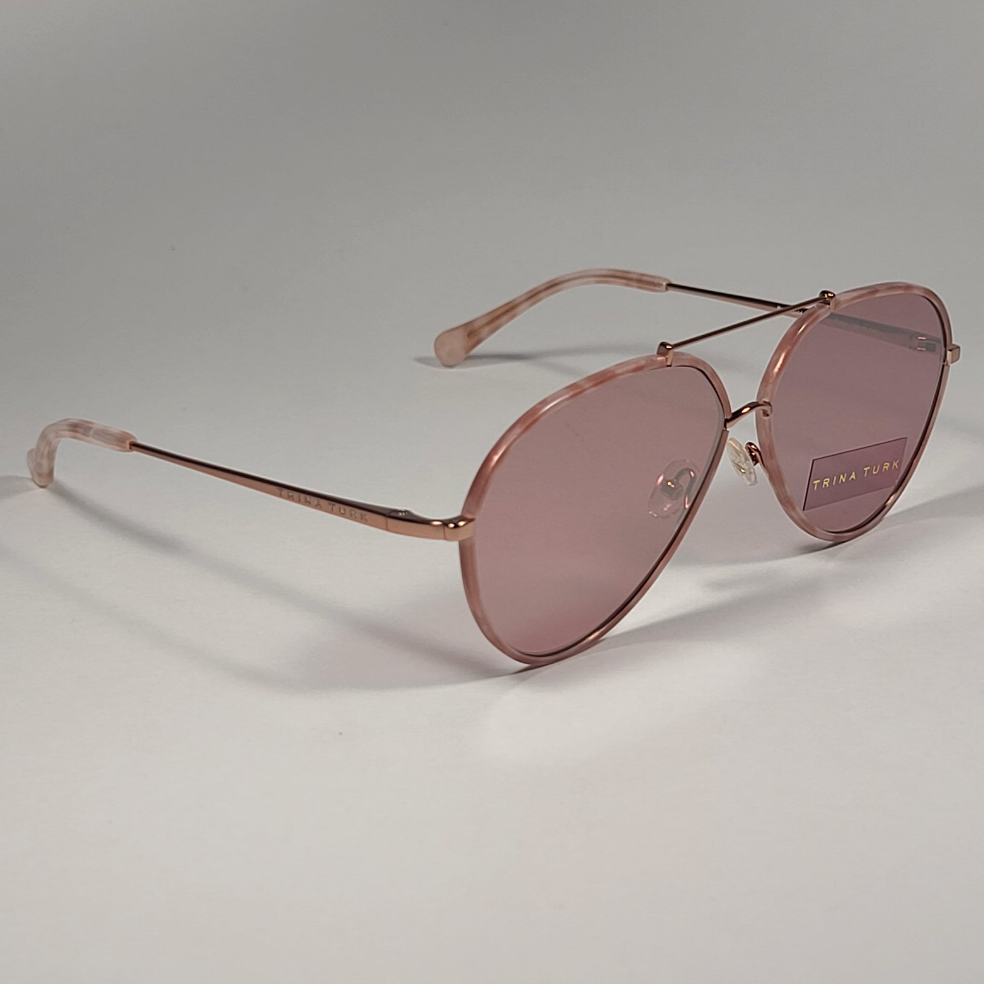 Trina Turk Women’s Cebu Aviator Pilot Sunglasses Rose Gold Frame Pink Lens RSGD - Sunglasses