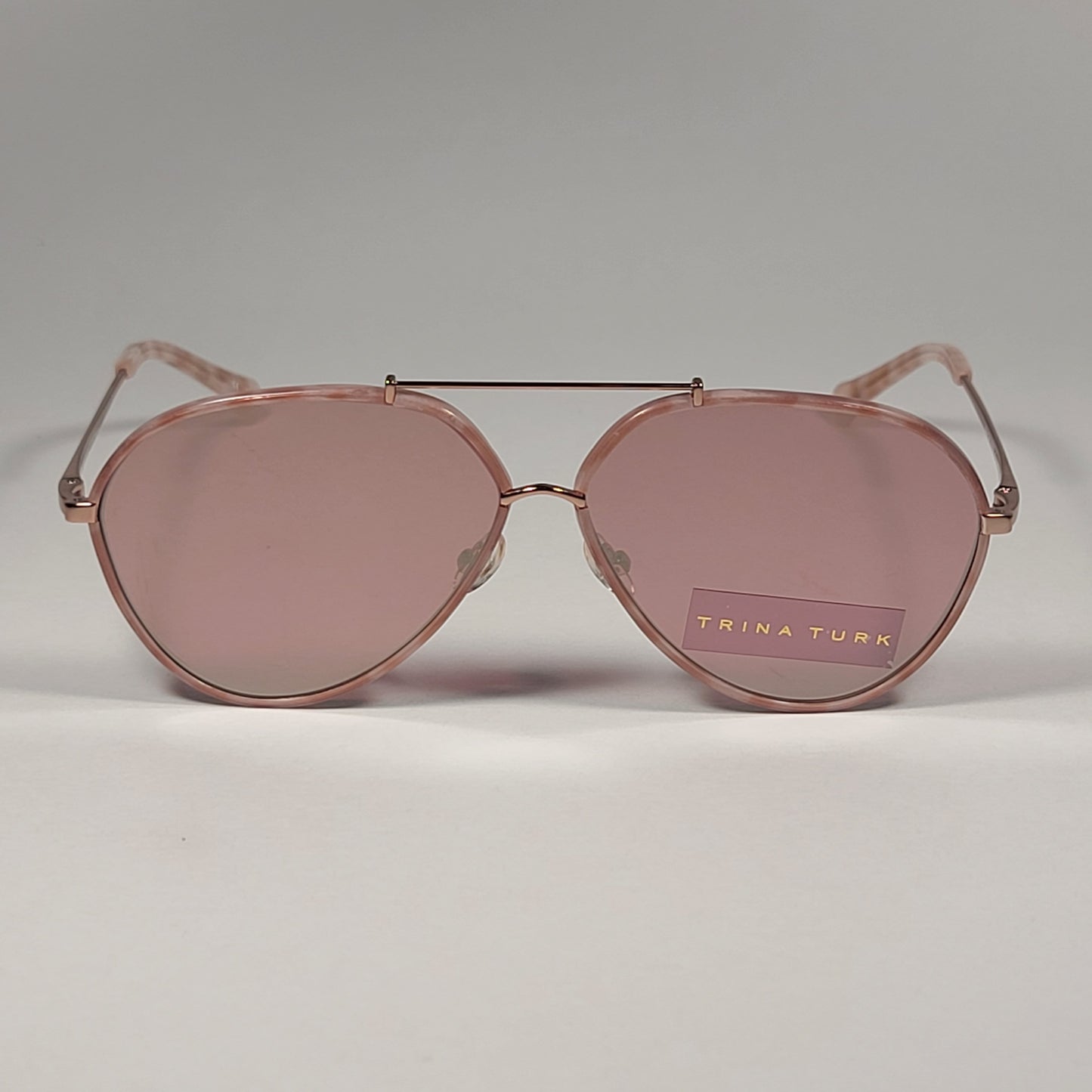 Trina Turk Women’s Cebu Aviator Pilot Sunglasses Rose Gold Frame Pink Lens RSGD - Sunglasses