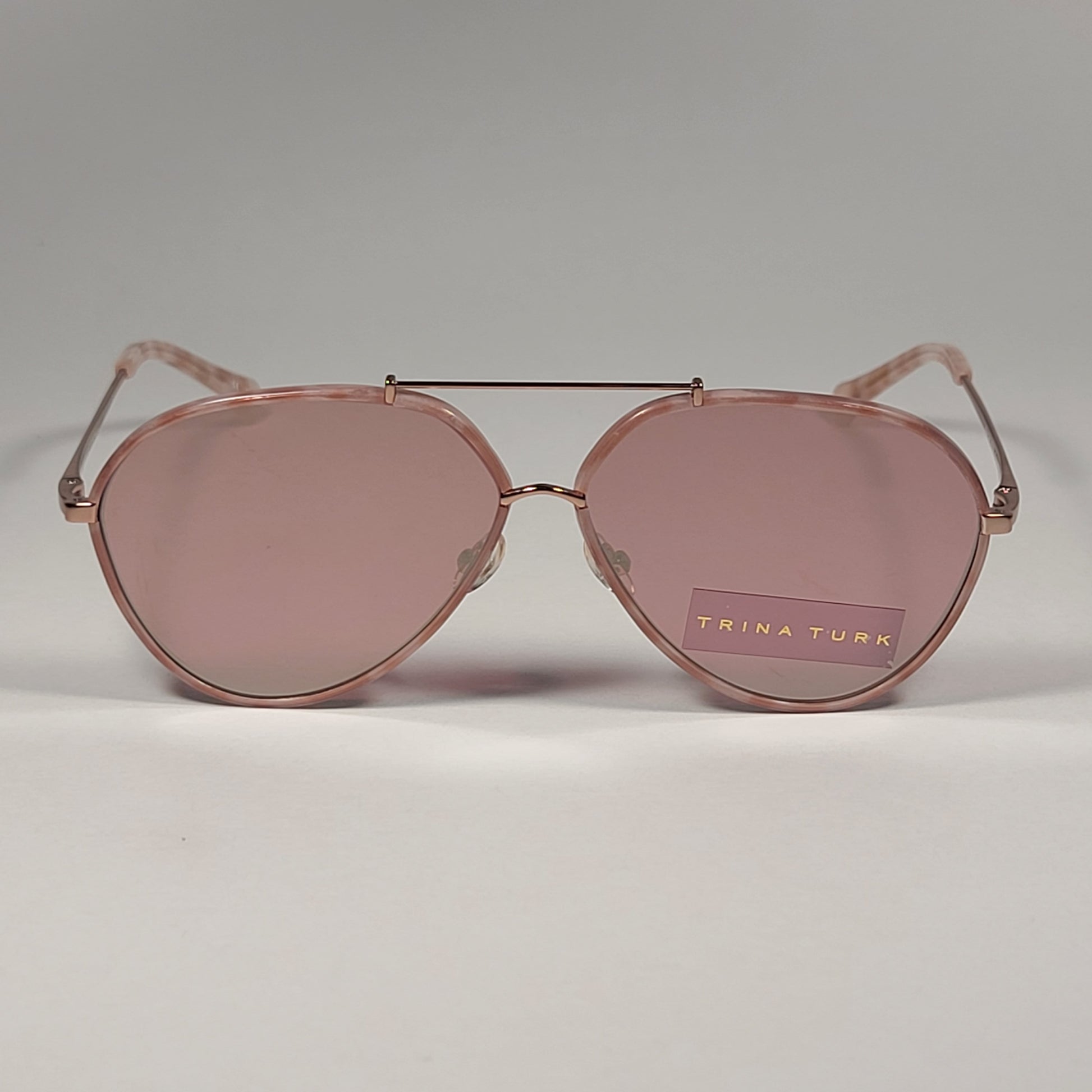 Trina Turk Women’s Cebu Aviator Pilot Sunglasses Rose Gold Frame Pink Lens RSGD - Sunglasses