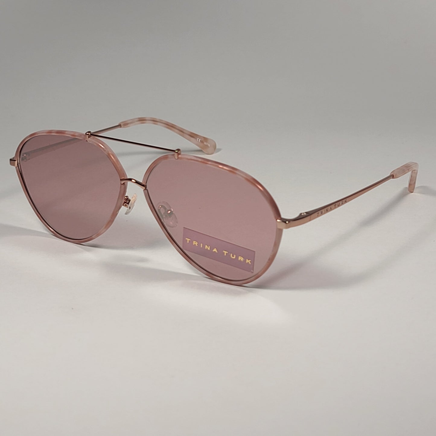 Trina Turk Women’s Cebu Aviator Pilot Sunglasses Rose Gold Frame Pink Lens RSGD - Sunglasses