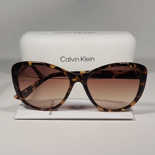 Calvin Klein Cat Eye Sunglasses CK19560S 235 Brown Tortoise Frame Brown Gradient Lens - Sunglasses