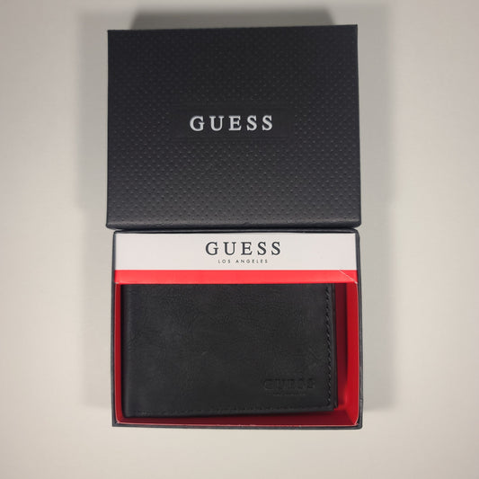 Guess Los Angeles Men’s Bifold Matte Black Leather Wallet Passcase 31GO130037 - Wallets