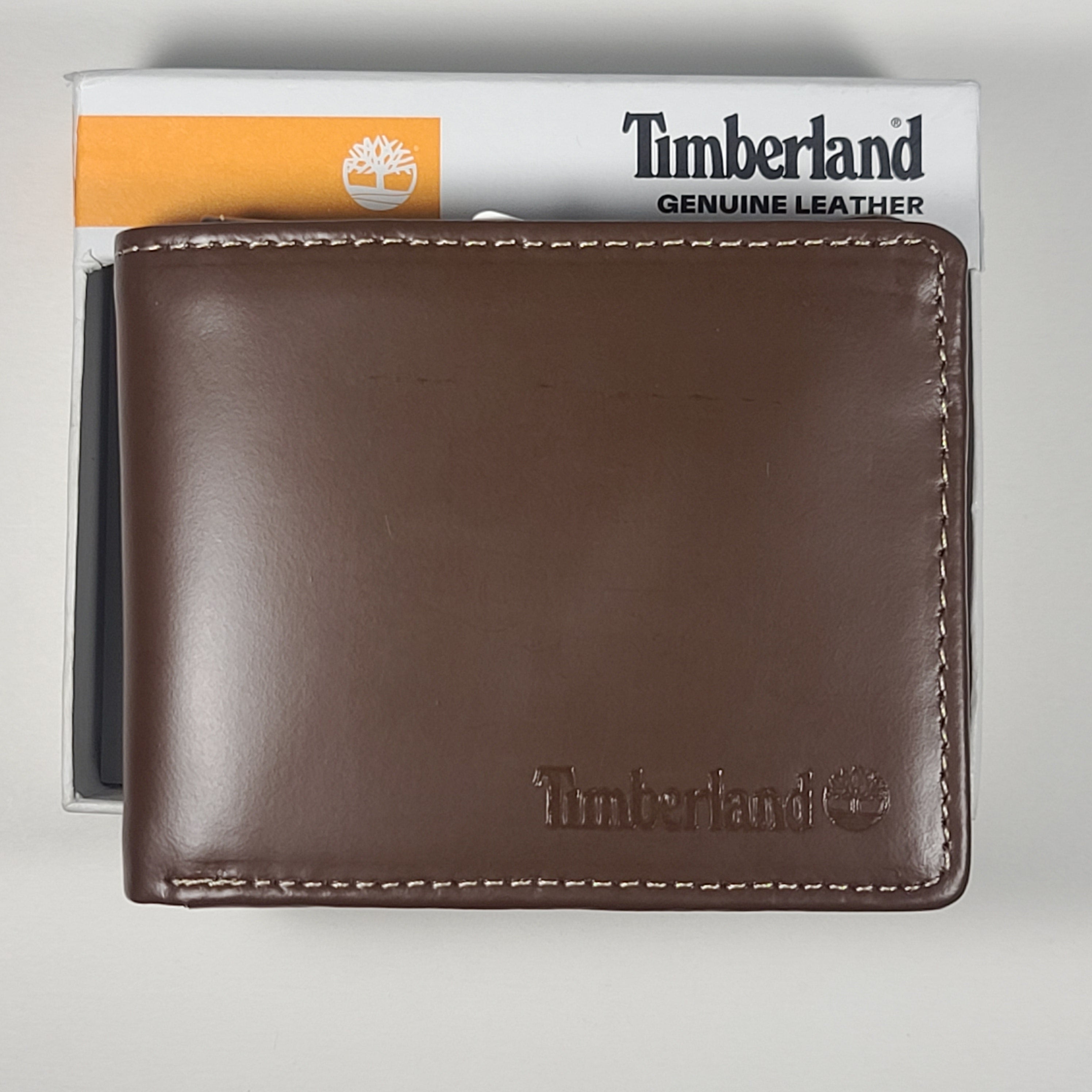 Timberland Men s Bifold Light Brown Genuine Leather Passcase Wallet NP TheSunglassFashion