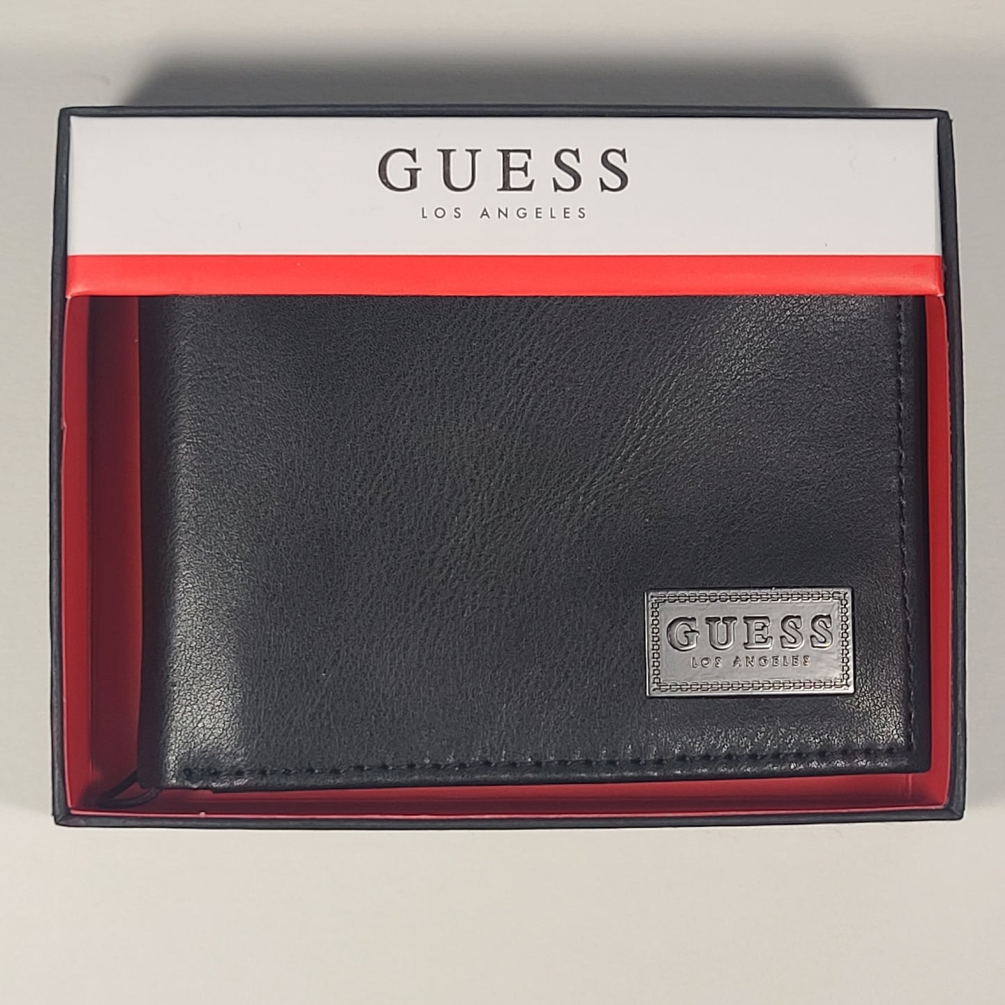 Guess Los Angeles Men’s Bifold Guess Stamp Logo Leather Wallet Black Passcase 31GO220110 - Wallets