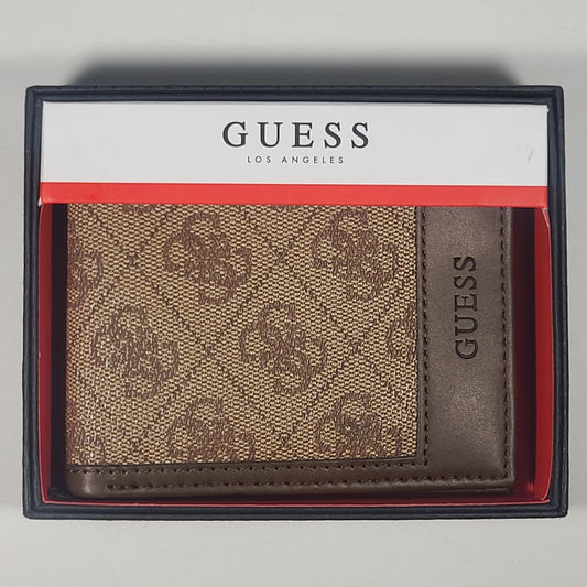 Guess Los Angeles Men’s Bifold Ebossed Brown Leather Wallet Passcase 31GO220112 - Wallets