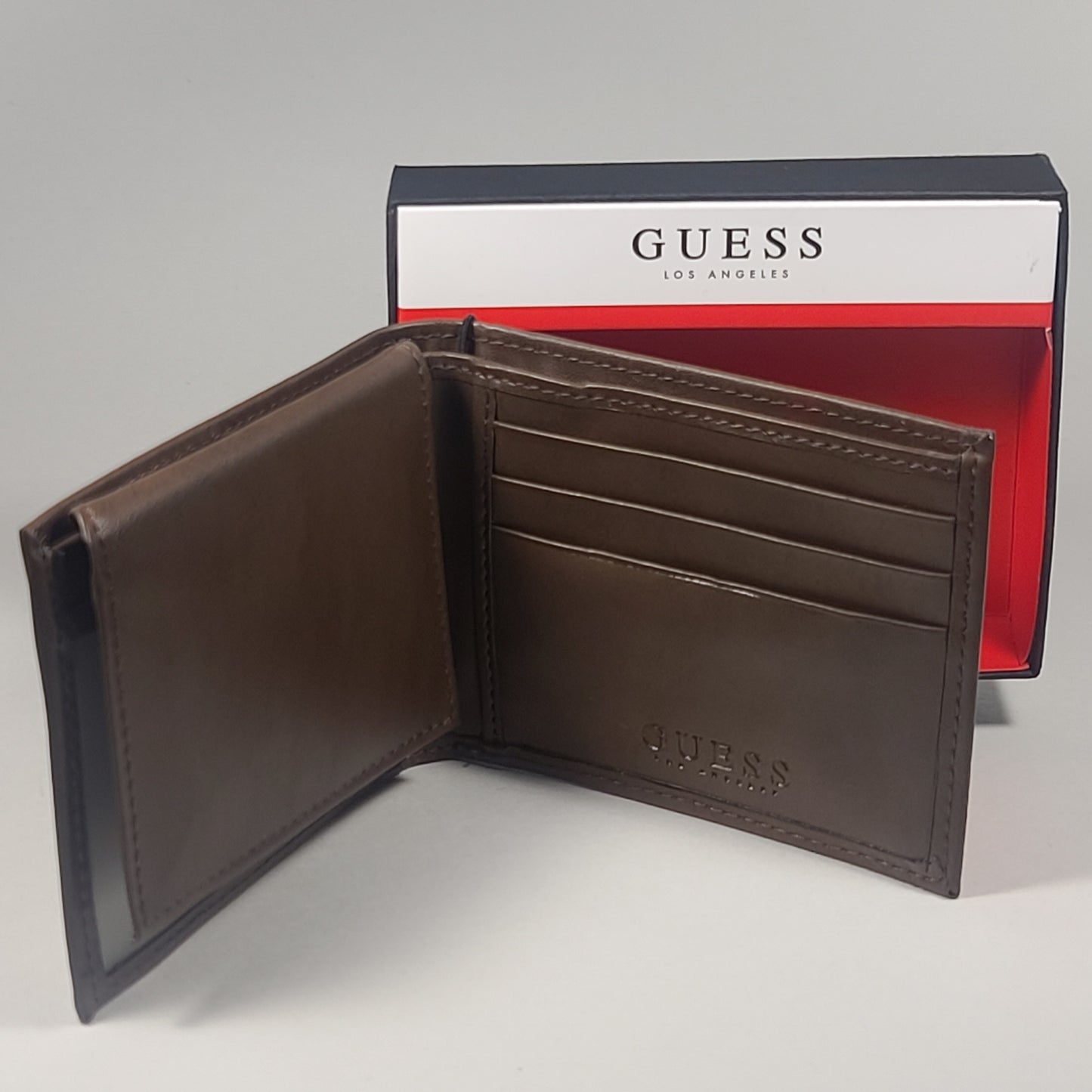 Guess Los Angeles Men’s Bifold Ebossed Brown Leather Wallet Passcase 31GO220112 - Wallets