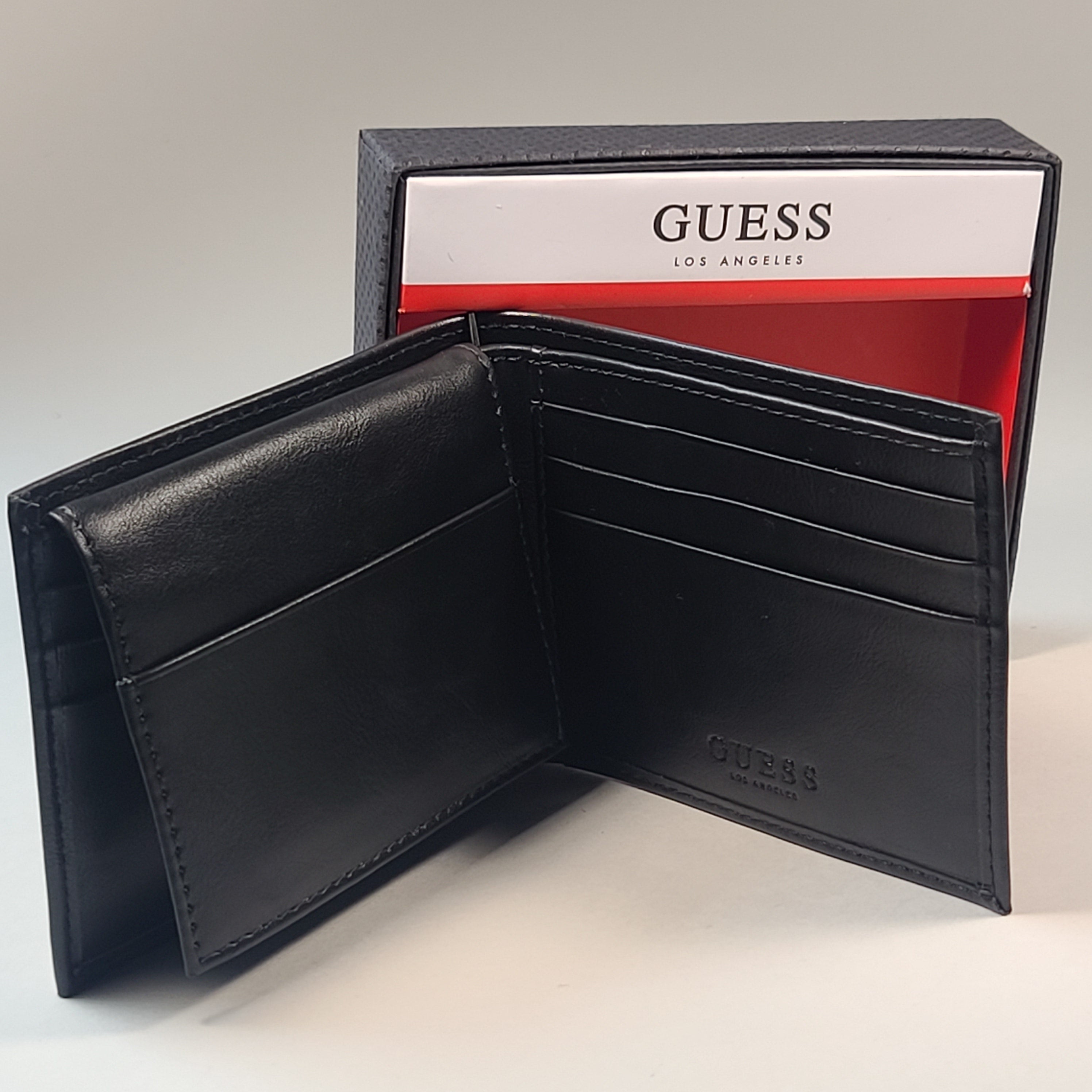 Guess Los Angeles Men s Bifold Logo Leather Wallet Black Passcase 31GO TheSunglassFashion