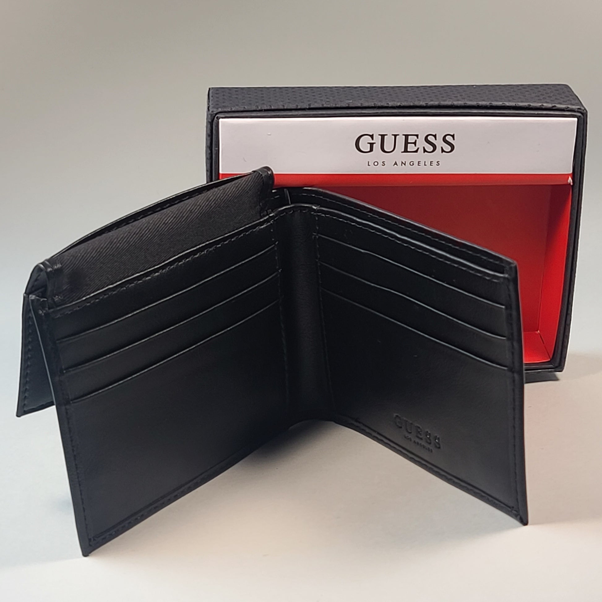 Guess Los Angeles Men’s Bifold Logo Leather Wallet Black Passcase 31GO220061 - Wallets