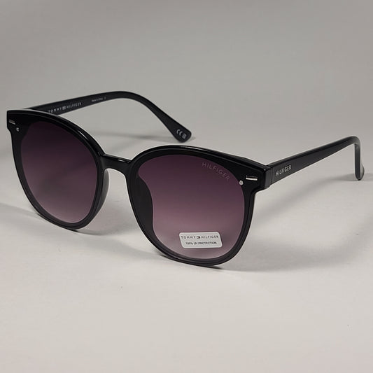 Tommy Hilfiger Ariana WP OL566 Round Cat Eye Sunglasses Black Frame Smoke Lens - Sunglasses