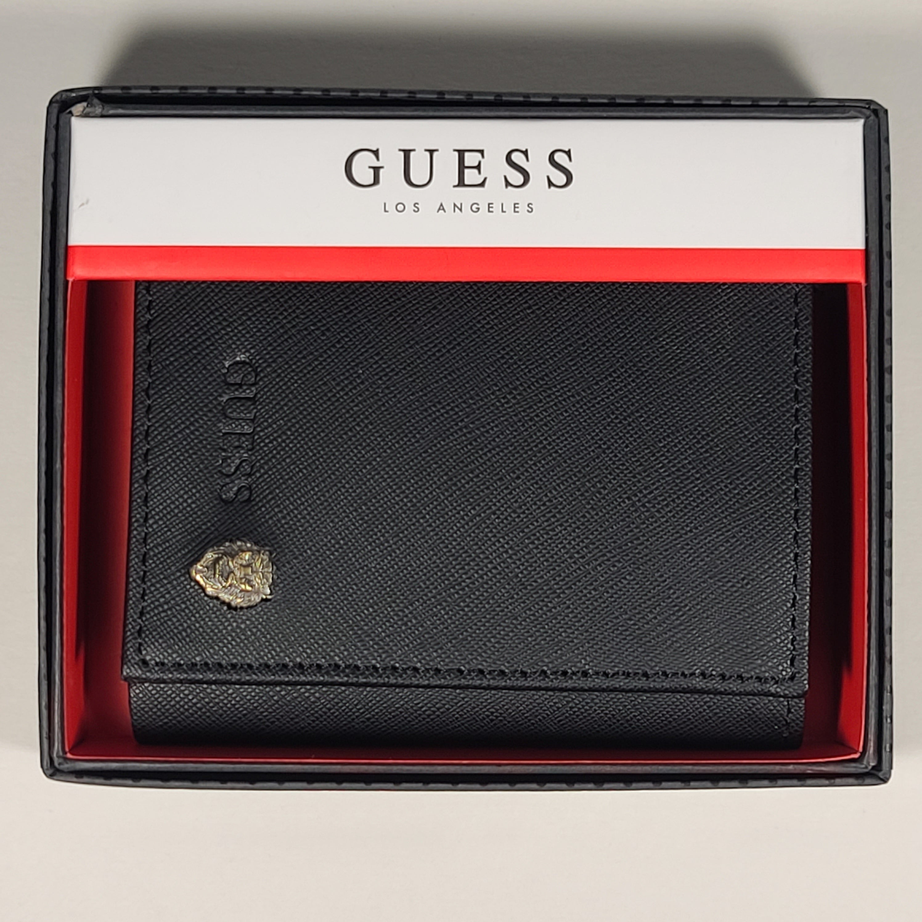 Guess Los Angeles Men s Trifold Lion Emblem Wallet Black Passcase 31GO110040