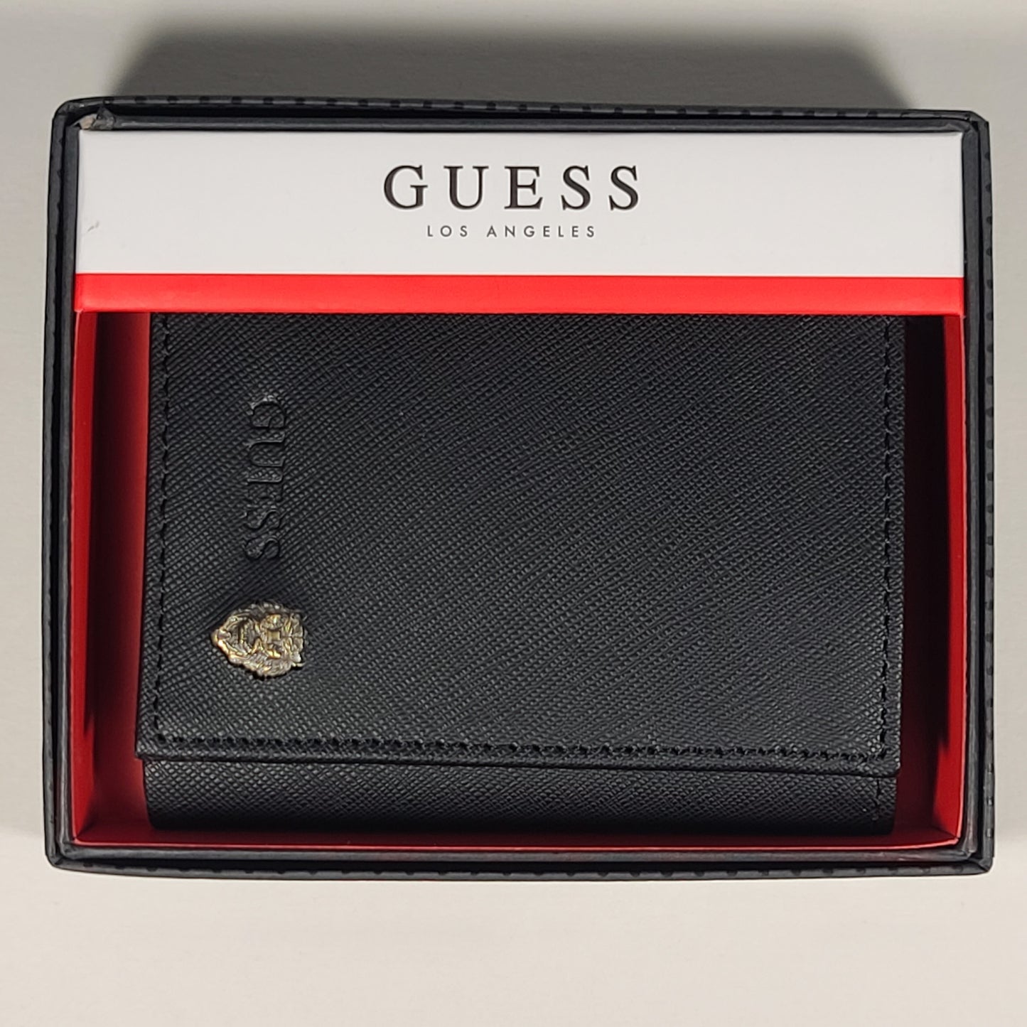 Guess Los Angeles Men’s Trifold Lion Emblem Wallet Black Passcase 31GO110040 - Wallets