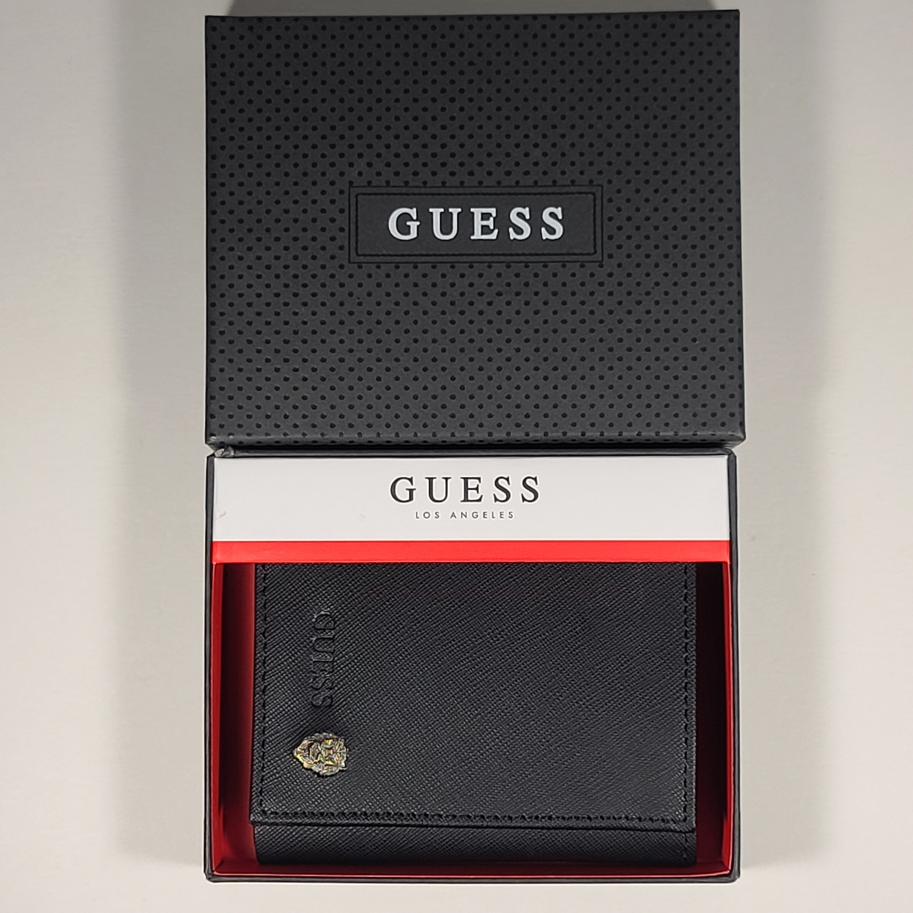 Guess Los Angeles Men s Trifold Lion Emblem Wallet Black Passcase