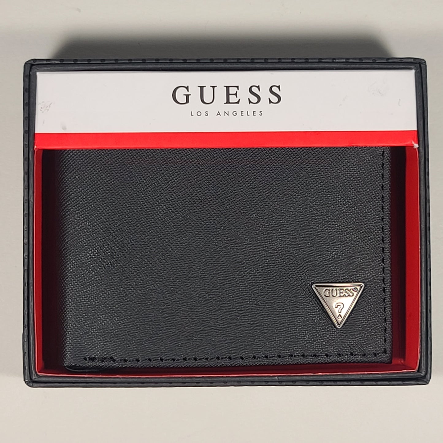 Guess Los Angeles Men’s Bifold Triangle Logo Leather Wallet Black Passcase 31GO220090 - Wallets