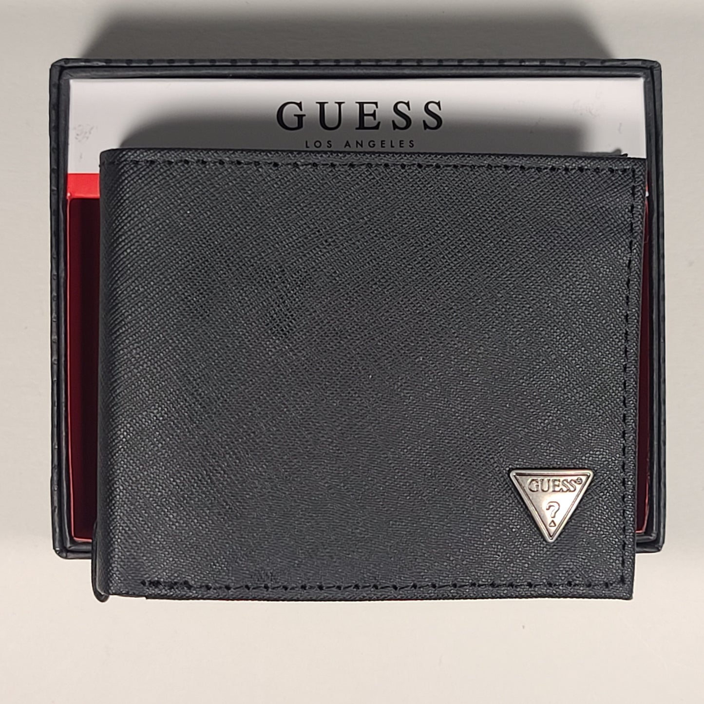 Guess Los Angeles Men’s Bifold Triangle Logo Leather Wallet Black Passcase 31GO220090 - Wallets