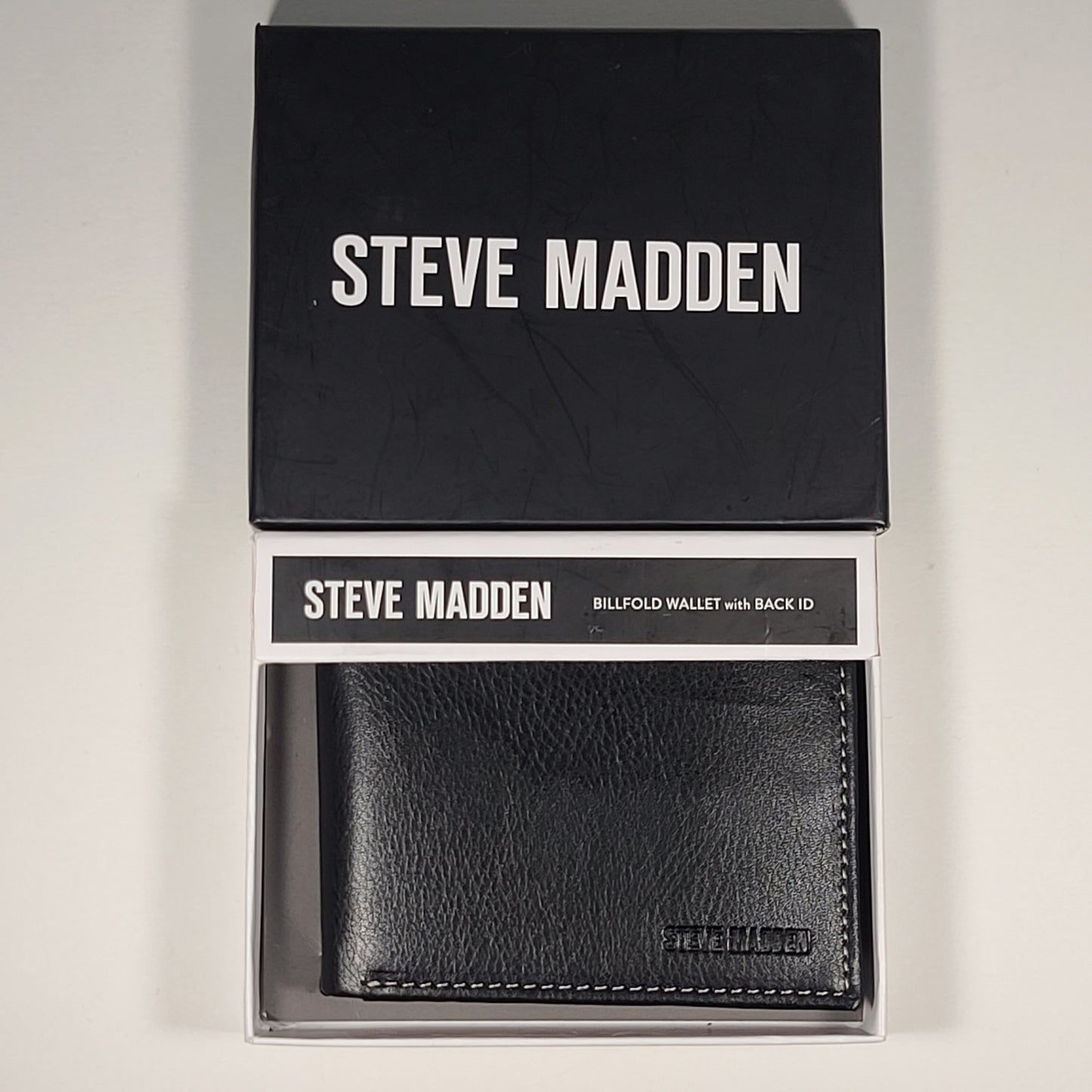 Steve Madden Men’s Billfold Black Leather Wallet With Back ID RFID N80093/08 - Wallets