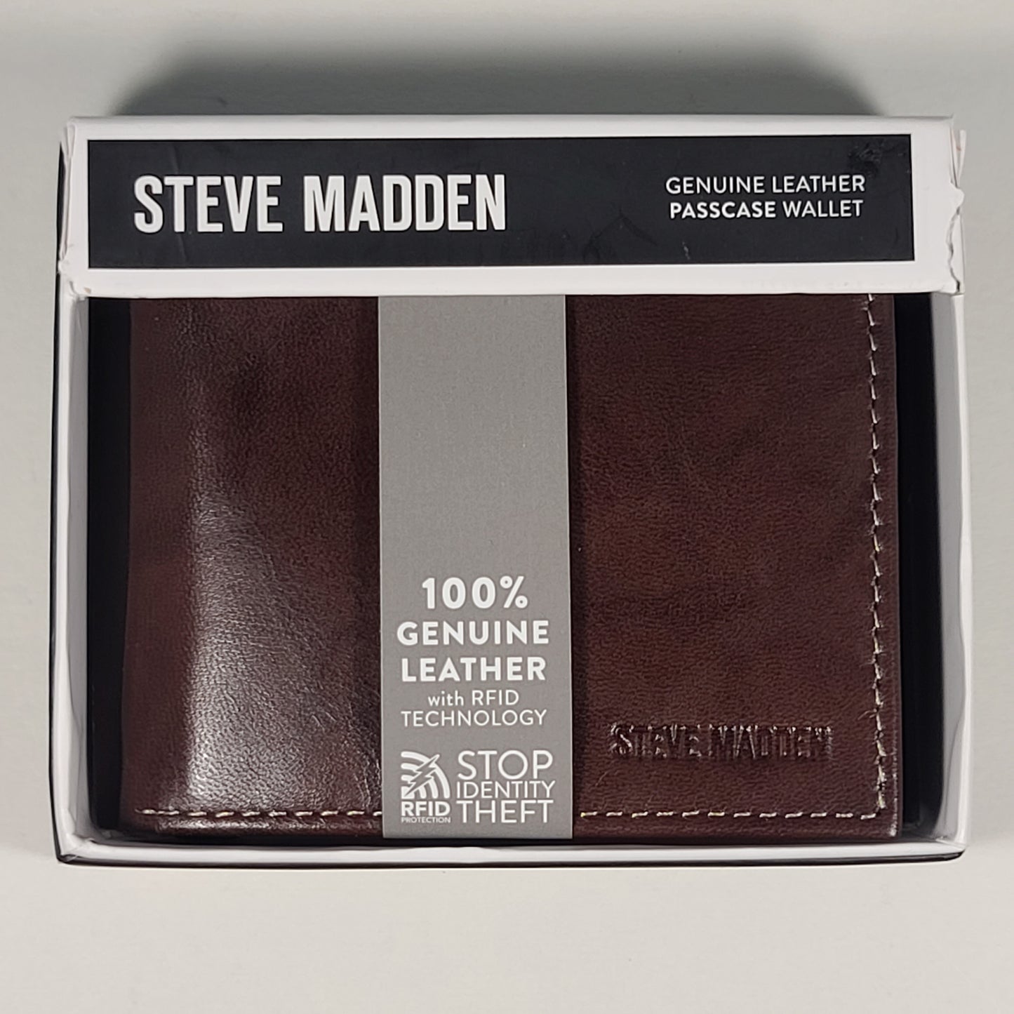 Steve Madden Men’s Bifold Brown Leather Passcase Wallet RFID N80001/01RF - Wallets