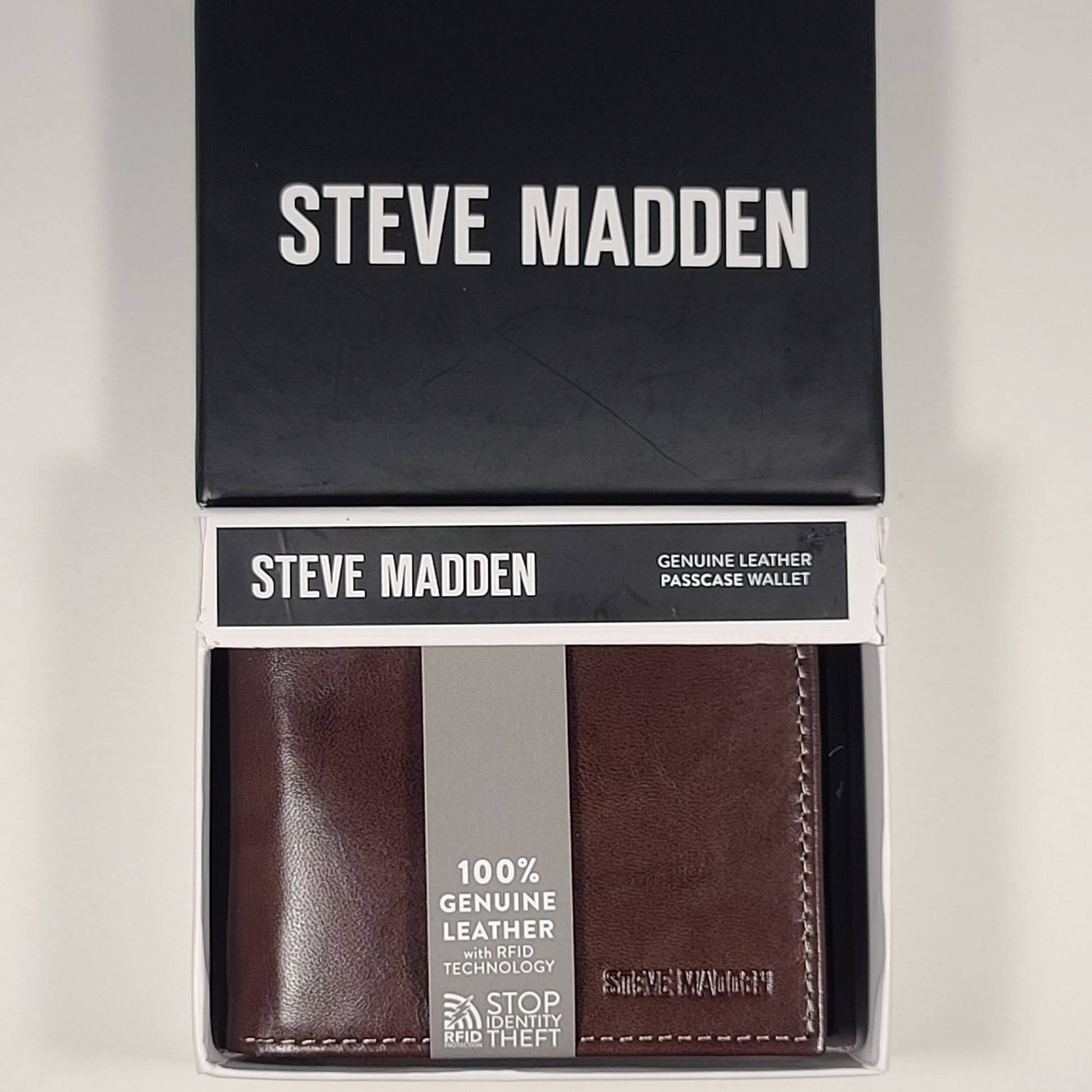 Steve Madden Men’s Bifold Brown Leather Passcase Wallet RFID N80001/01RF - Wallets