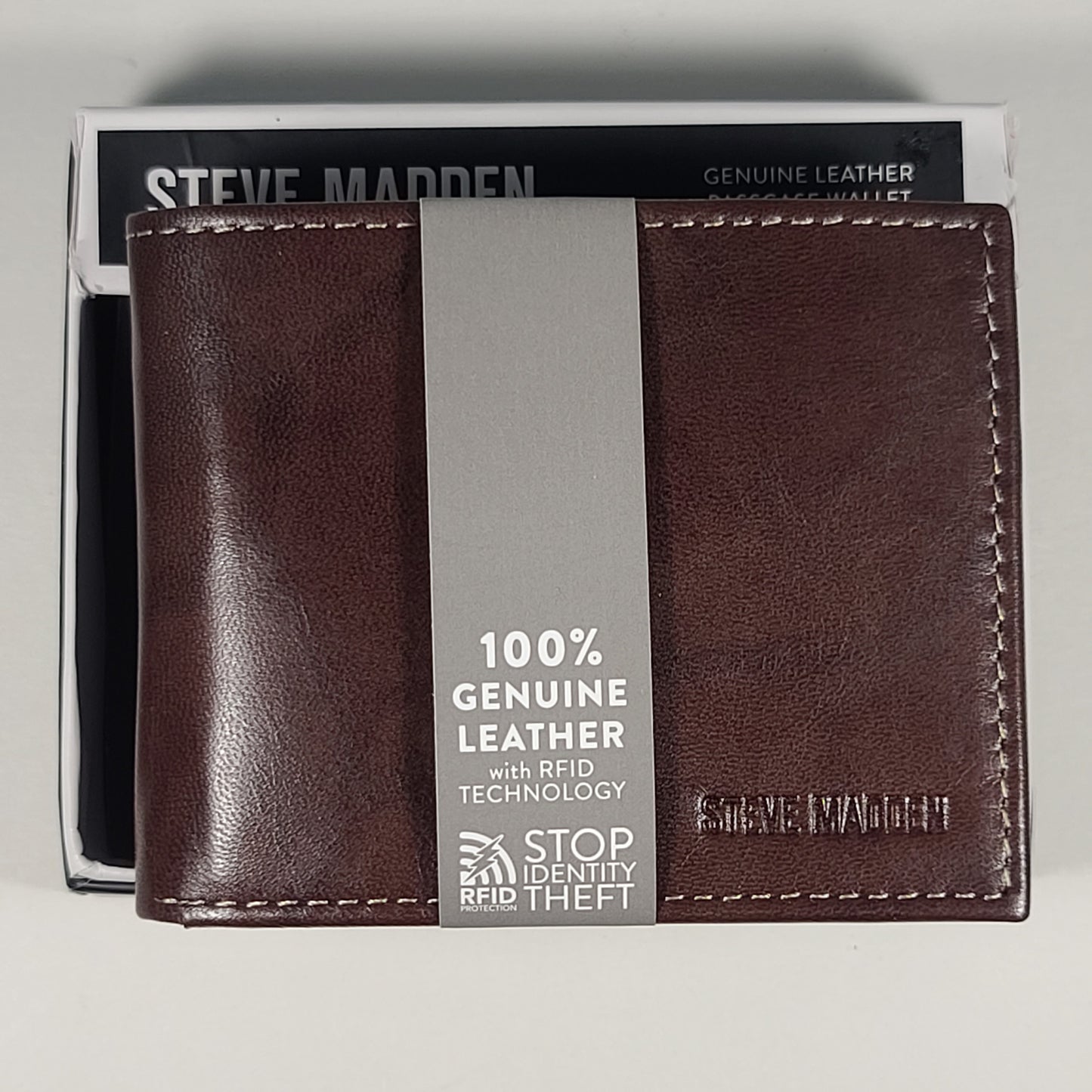 Steve Madden Men’s Bifold Brown Leather Passcase Wallet RFID N80001/01RF - Wallets