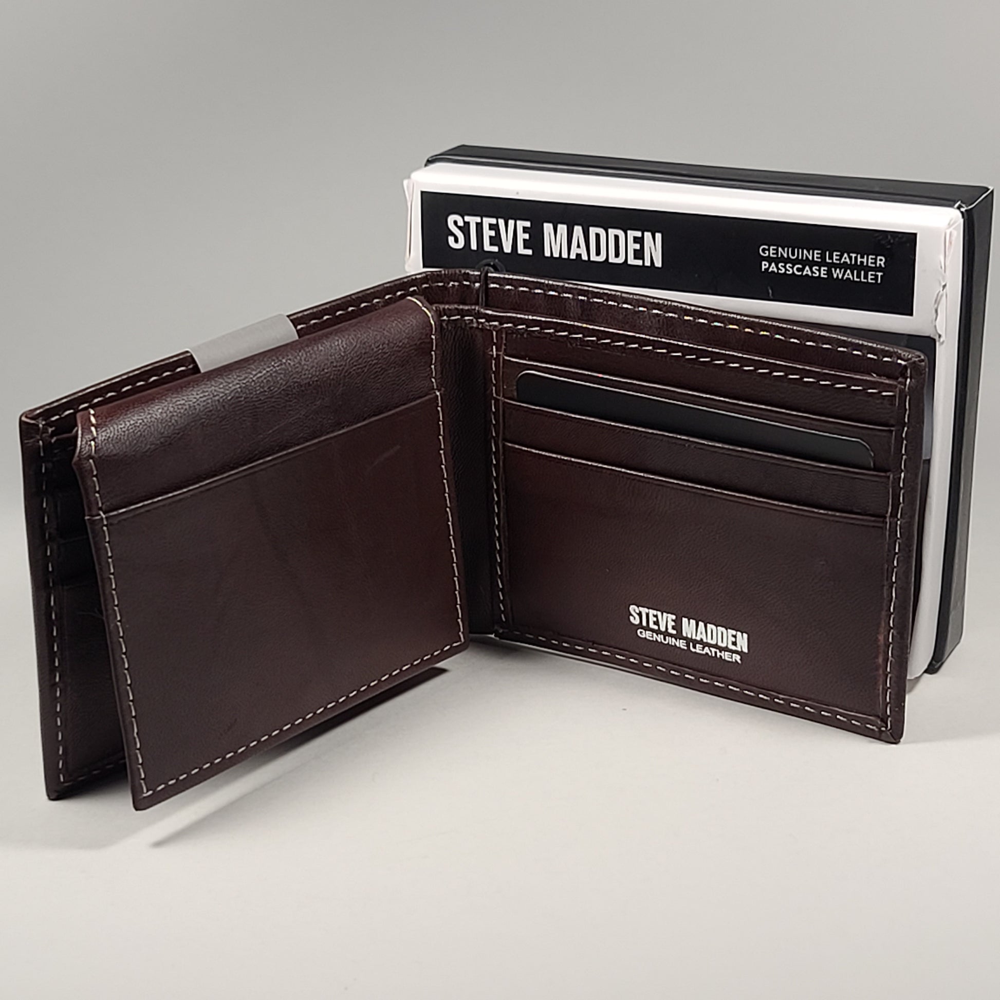 Steve Madden Men’s Bifold Brown Leather Passcase Wallet RFID N80001/01RF - Wallets