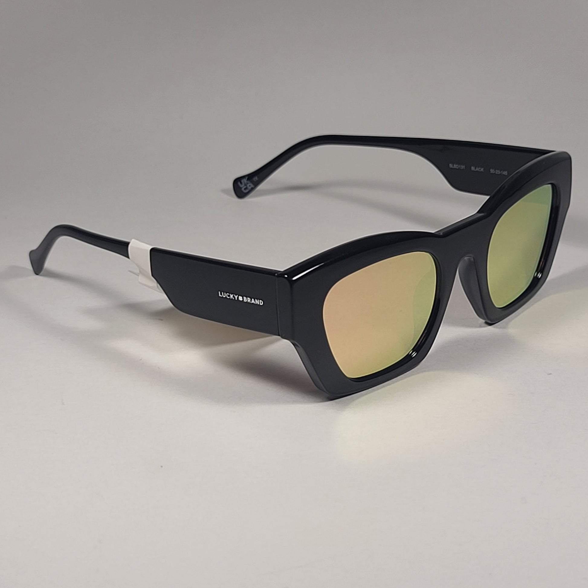Lucky Brand SLBD131 BLACK Cat Eye Sunglasses Black Frame Orange Yellow Mirror Lens