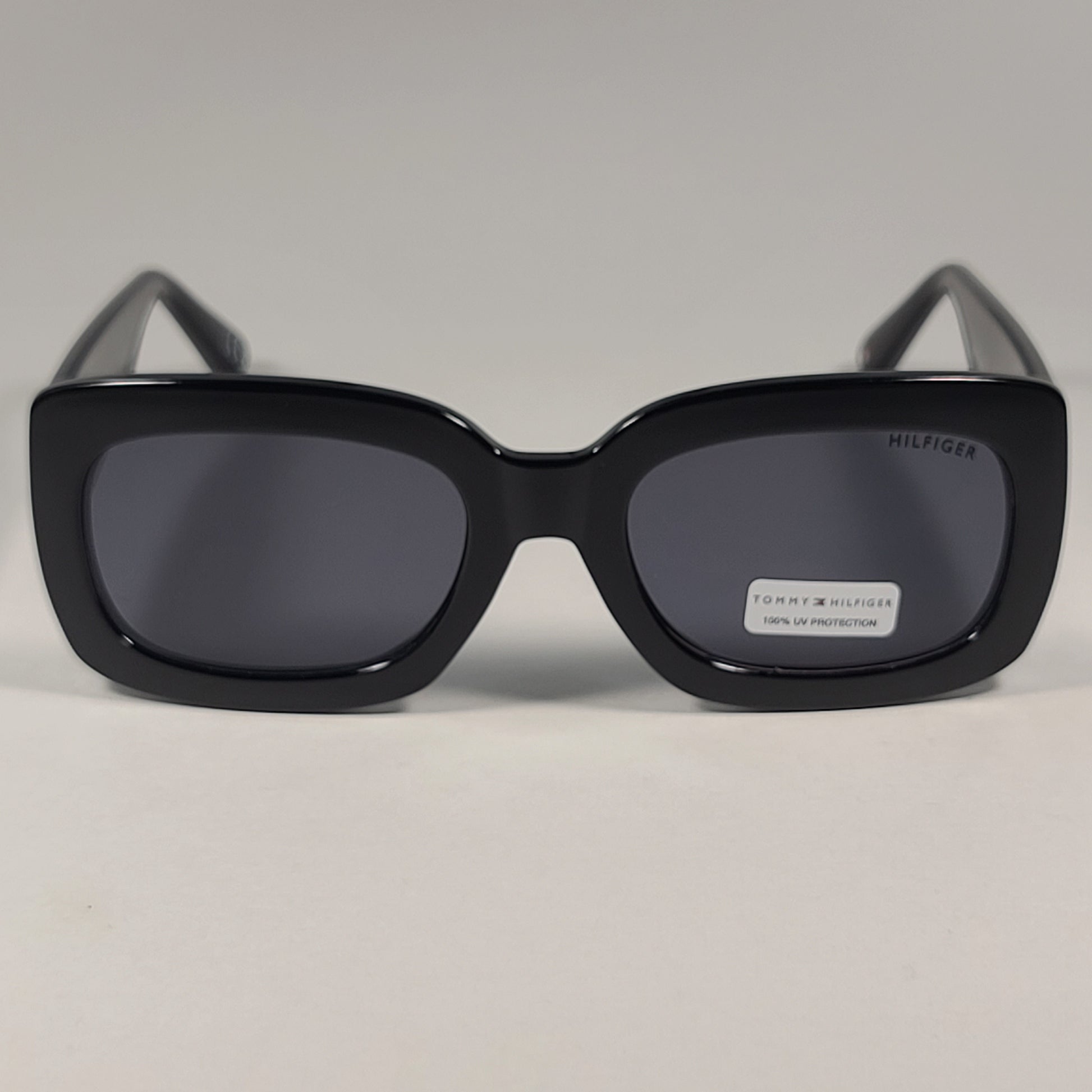 Tommy Hilfiger WP OL603 Large Oval Sunglasses Shiny Black Frame Gray Tinted Lens - Sunglasses