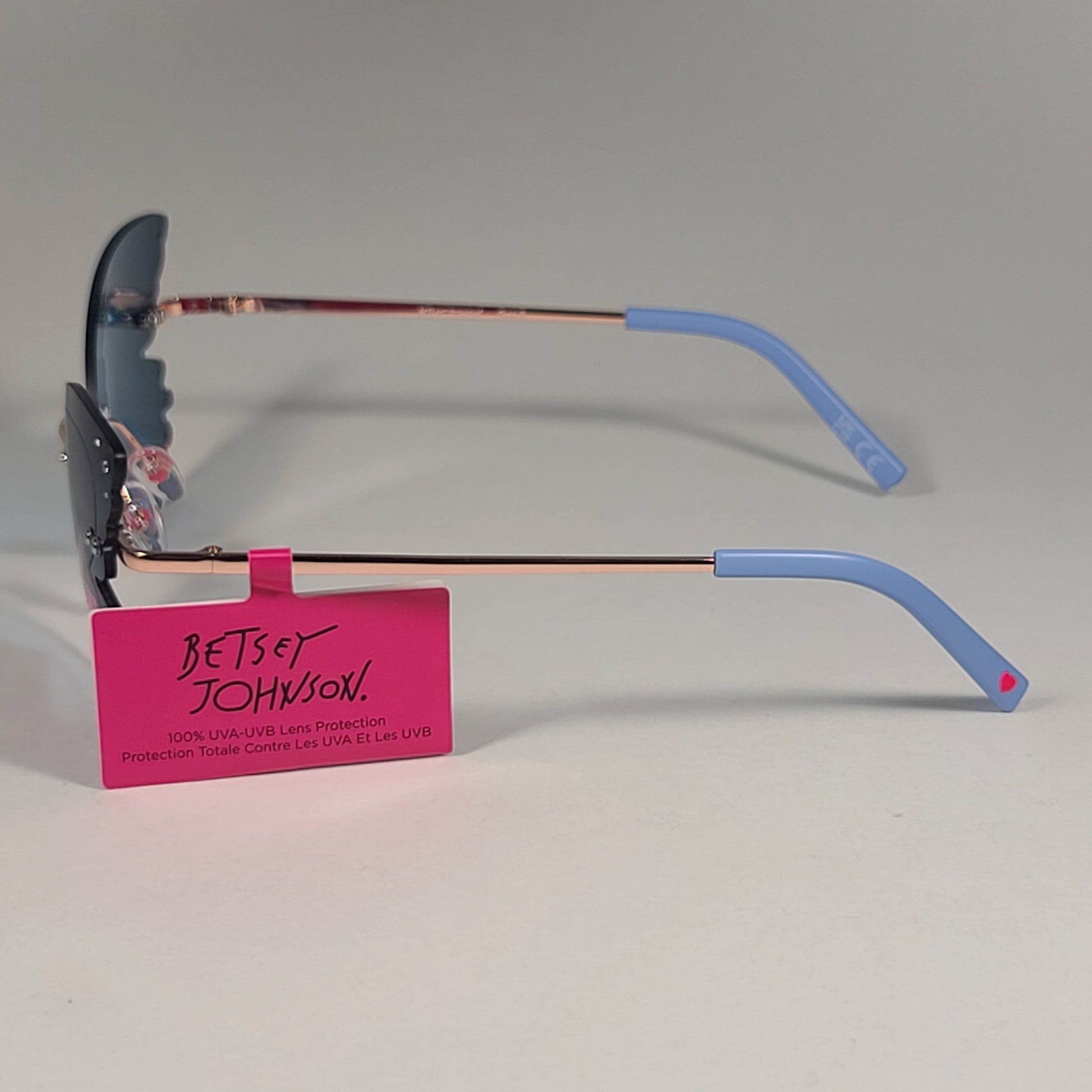 Betsey Johnson Rimless Butterfly Sunglasses Gold Frame Blue Lens BJ 23 204 EMB BLU