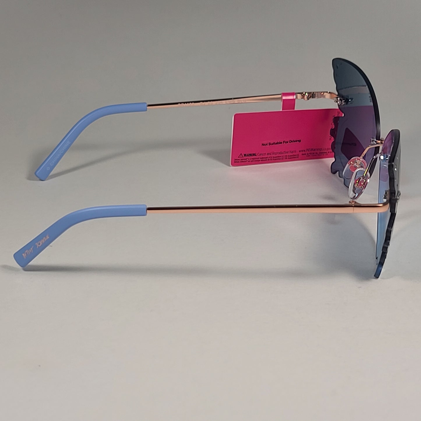 Betsey Johnson Rimless Butterfly Sunglasses Gold Frame Blue Lens BJ 23 204 EMB BLU