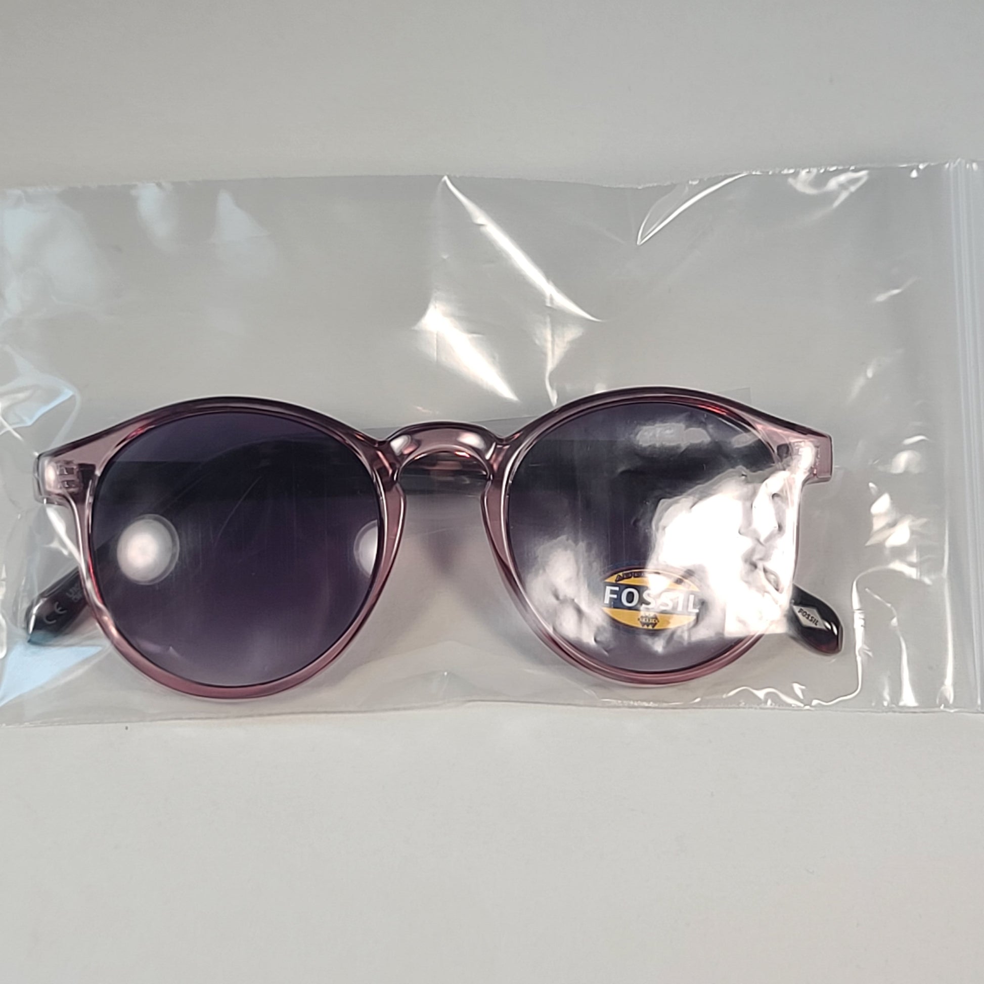 Fossil Round FW221 Women’s Sunglasses Pink Crystal Frame Smoke Gradient Lens