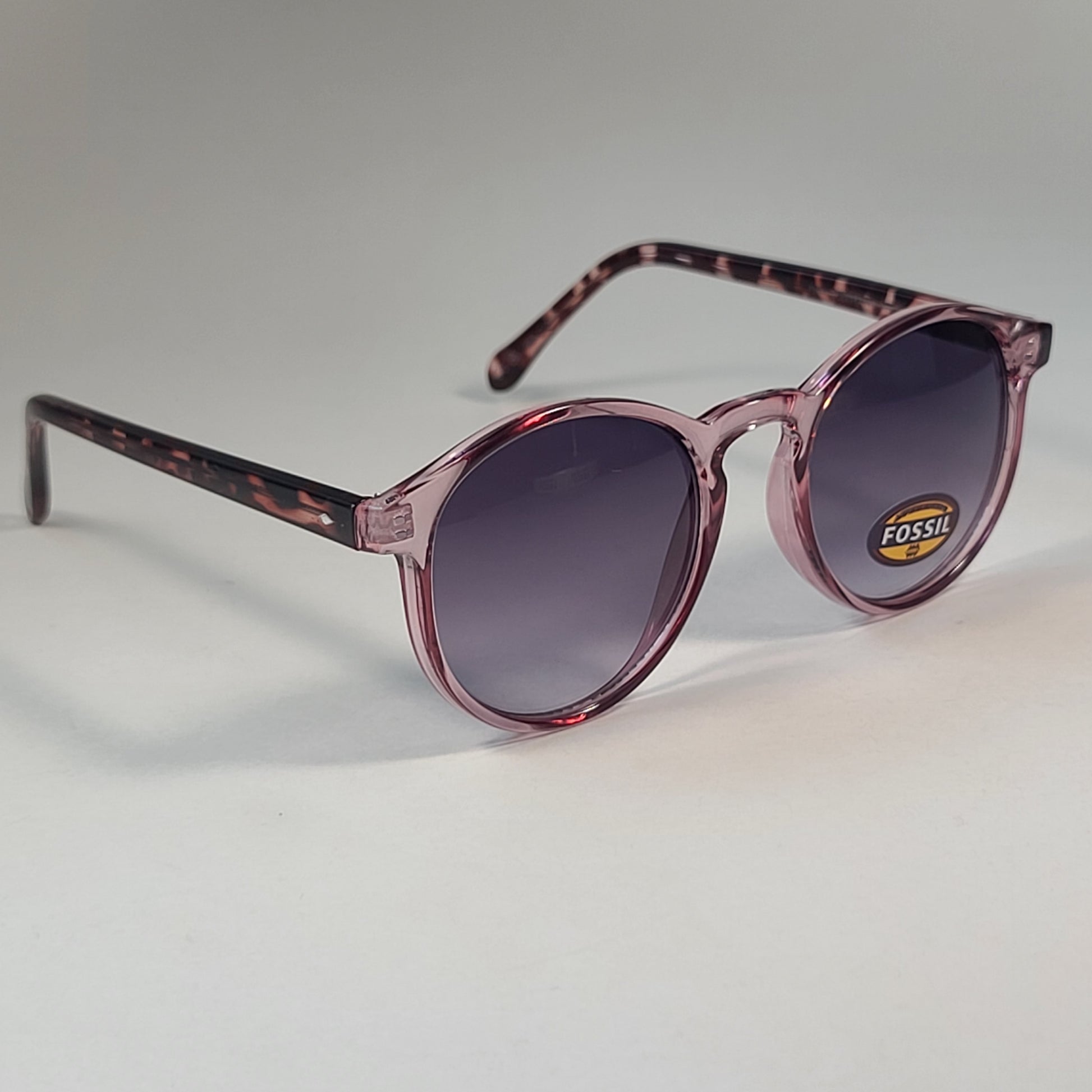 Fossil Round FW221 Women’s Sunglasses Pink Crystal Frame Smoke Gradient Lens