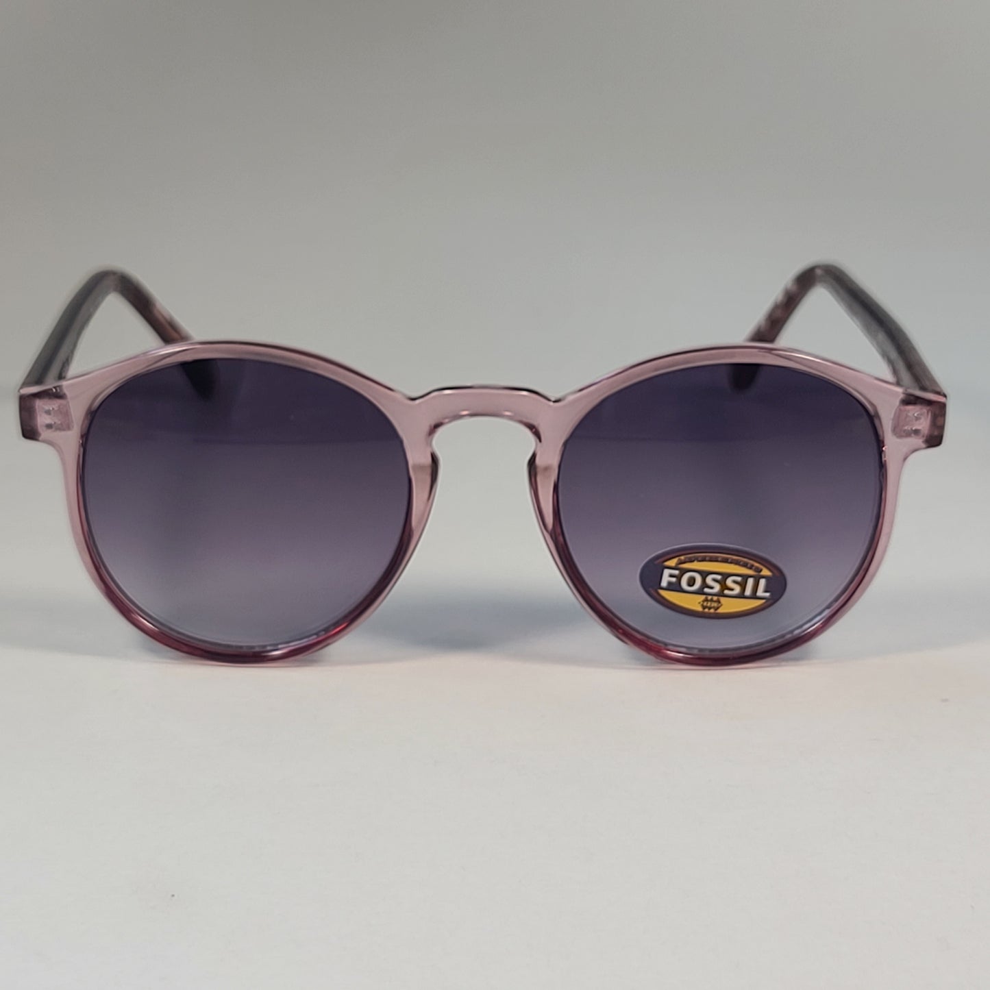 Fossil Round FW221 Women’s Sunglasses Pink Crystal Frame Smoke Gradient Lens