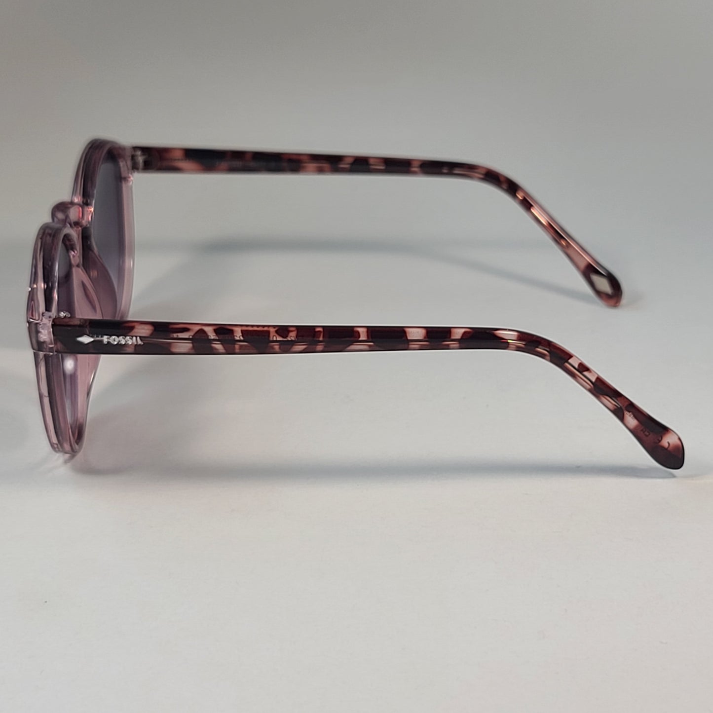 Fossil Round FW221 Women’s Sunglasses Pink Crystal Frame Smoke Gradient Lens