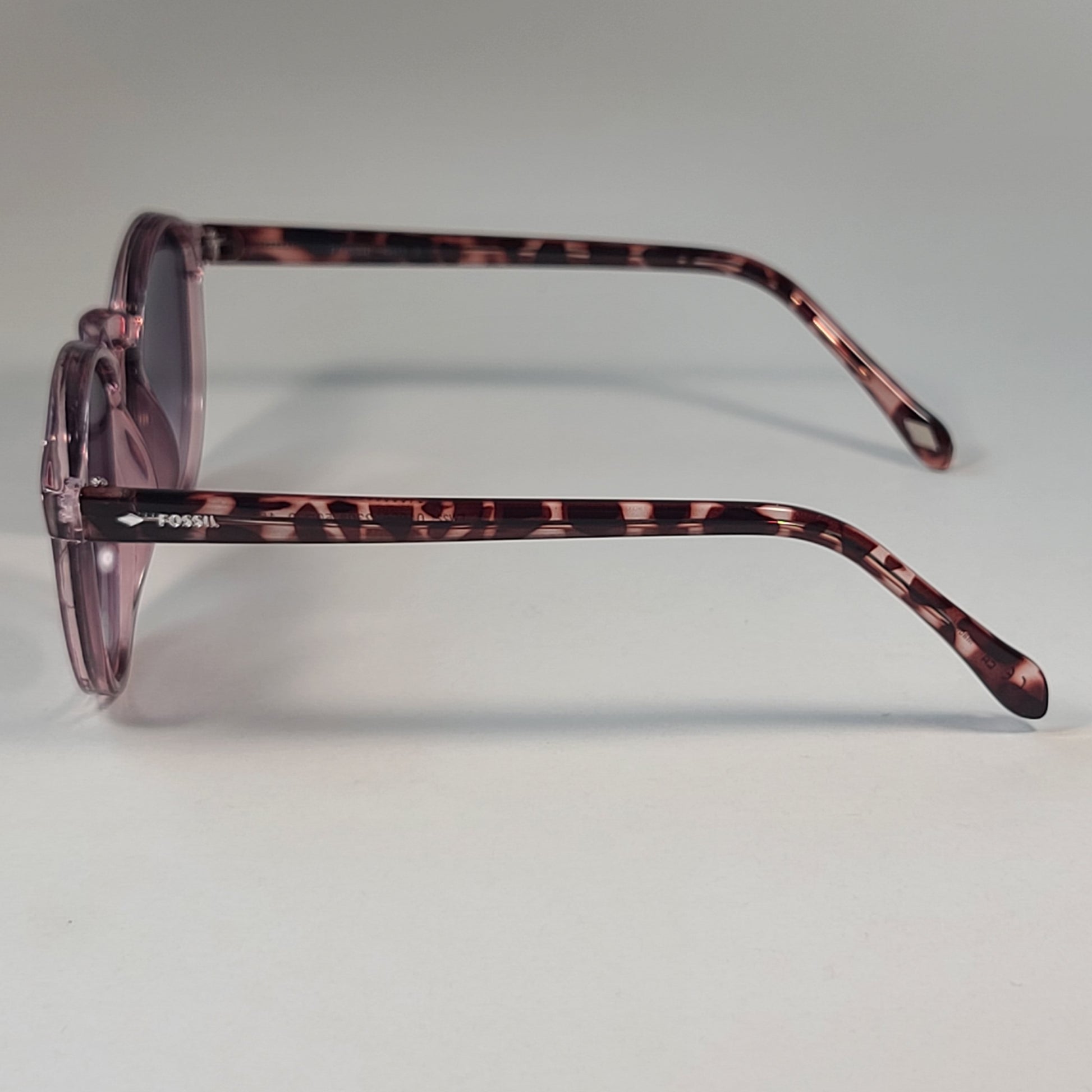 Fossil Round FW221 Women’s Sunglasses Pink Crystal Frame Smoke Gradient Lens