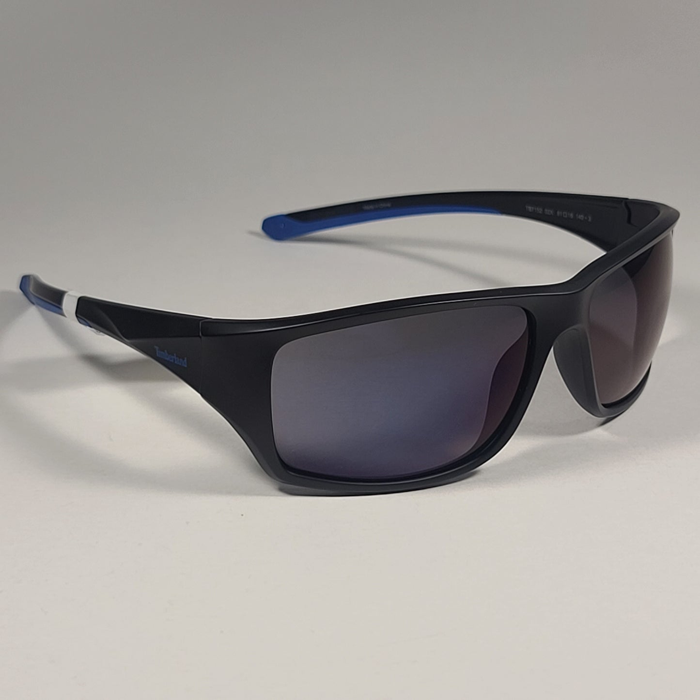 Timberland Wrap Sunglasses Matte Black And Blue Semi Flash Ultraviolet Lens TB7152 02X