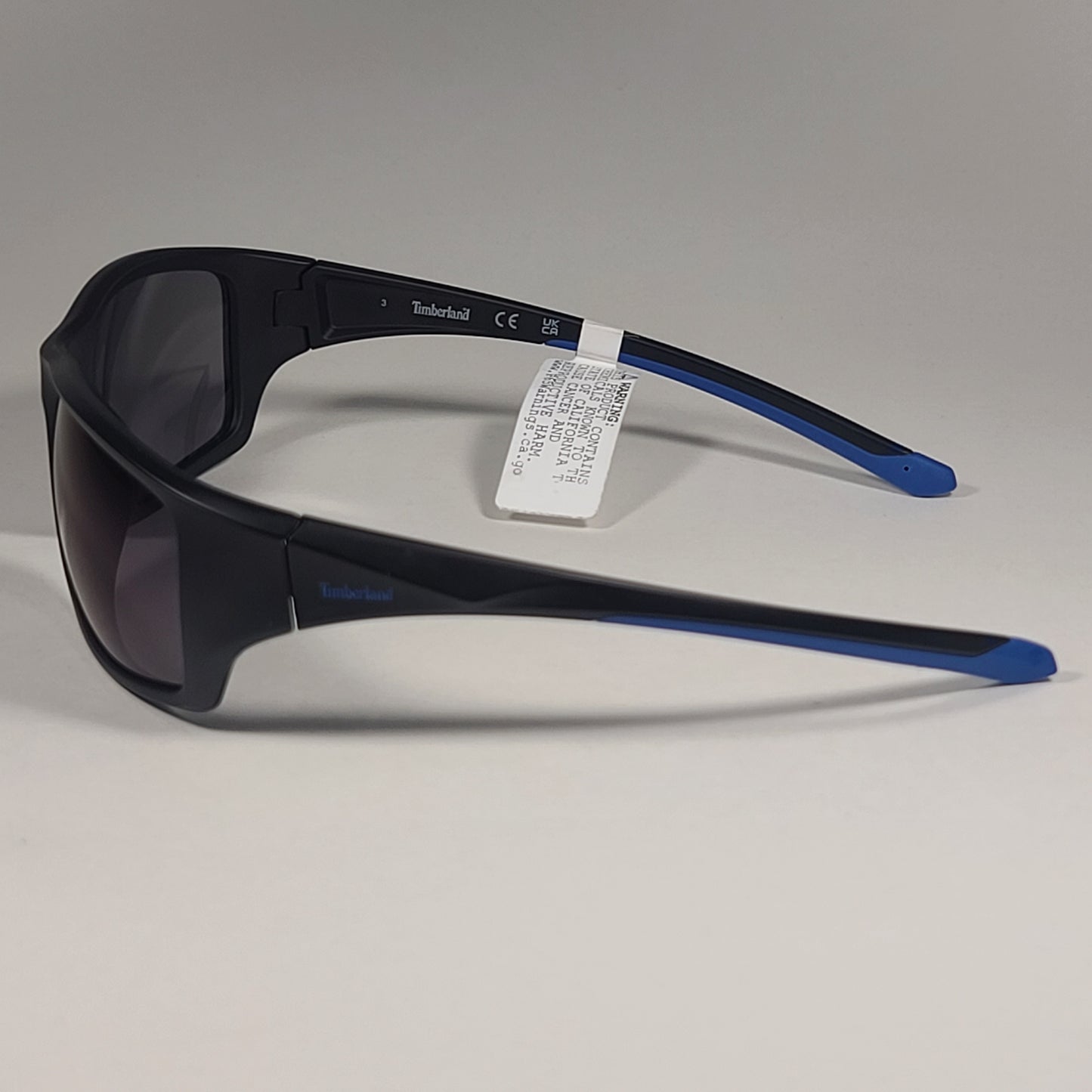 Timberland Wrap Sunglasses Matte Black And Blue Semi Flash Ultraviolet Lens TB7152 02X