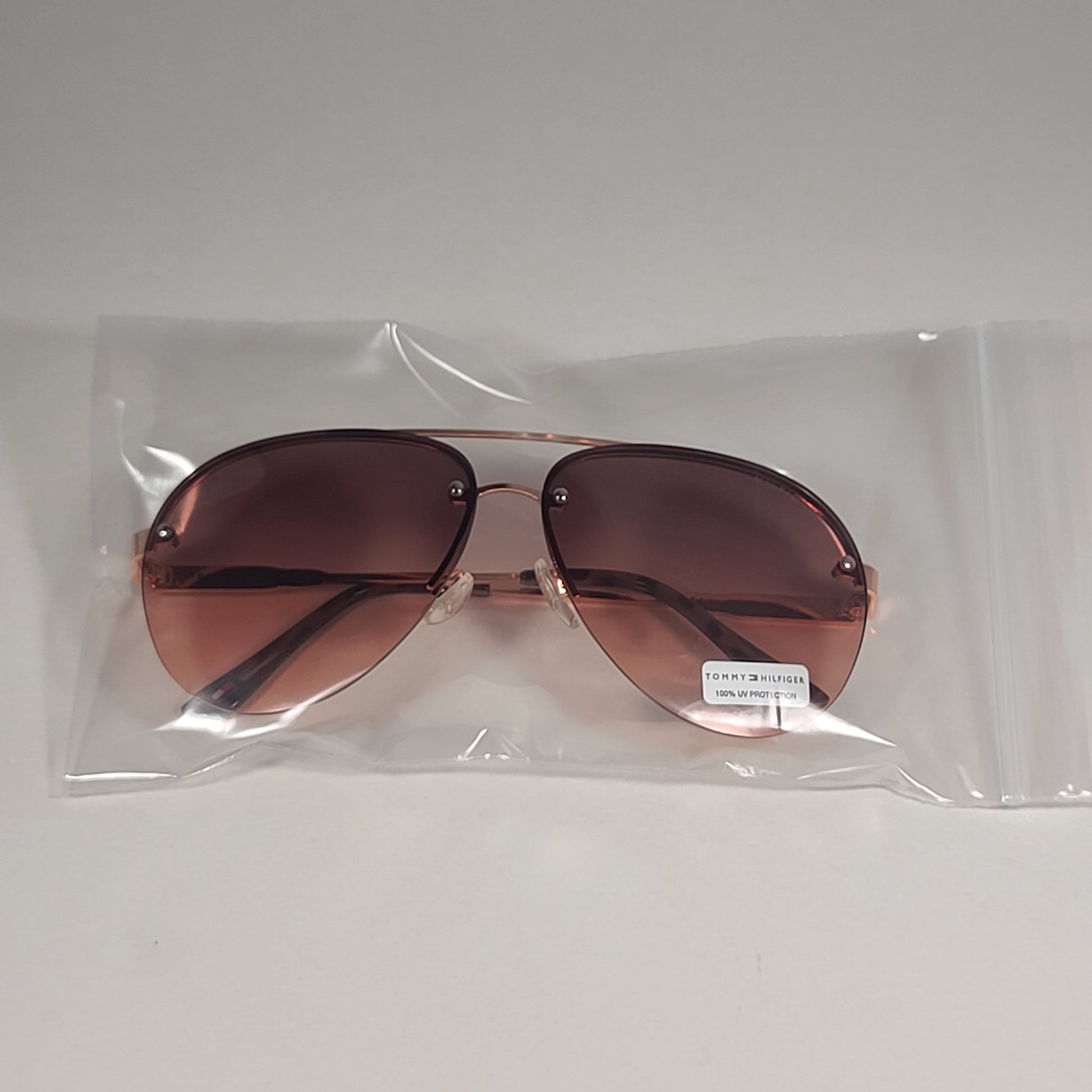 Tommy Hilfiger WM OL610 Rimless Aviator Sunglasses Rose Gold Brown Gradient Lens 60mm - Sunglasses