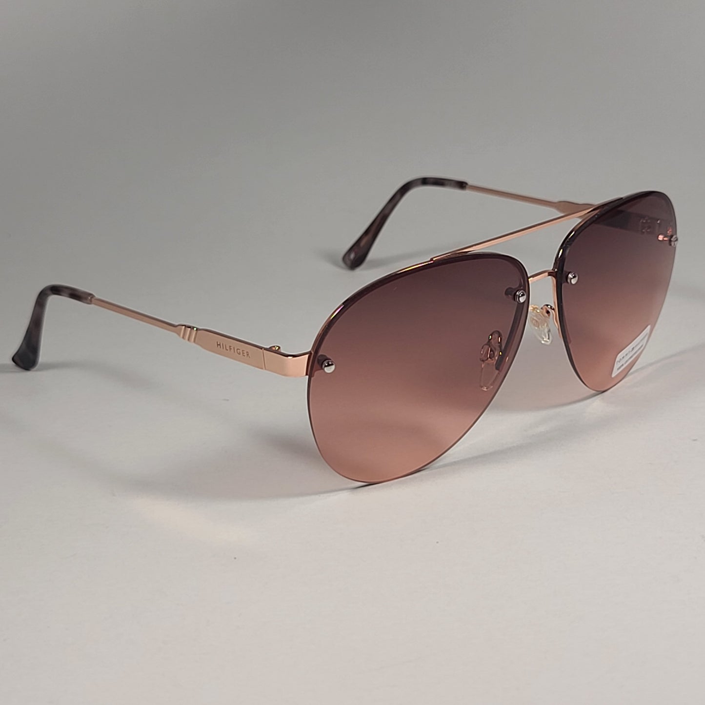 Tommy Hilfiger WM OL610 Rimless Aviator Sunglasses Rose Gold Brown Gradient Lens 60mm - Sunglasses