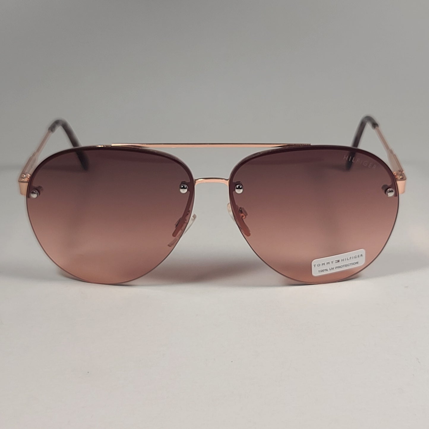 Tommy Hilfiger WM OL610 Rimless Aviator Sunglasses Rose Gold Brown Gradient Lens 60mm - Sunglasses