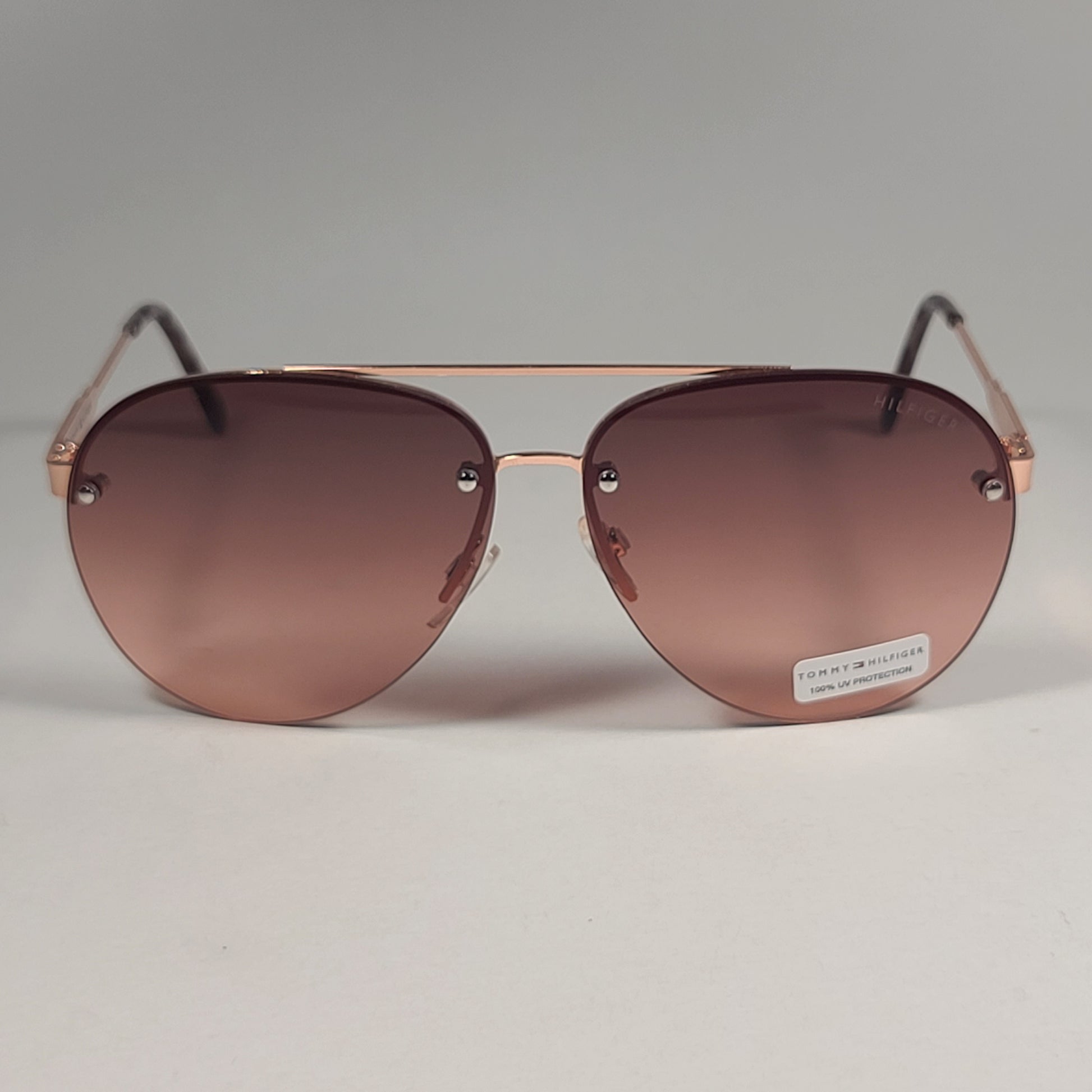 Tommy Hilfiger WM OL610 Rimless Aviator Sunglasses Rose Gold Brown Gradient Lens 60mm - Sunglasses