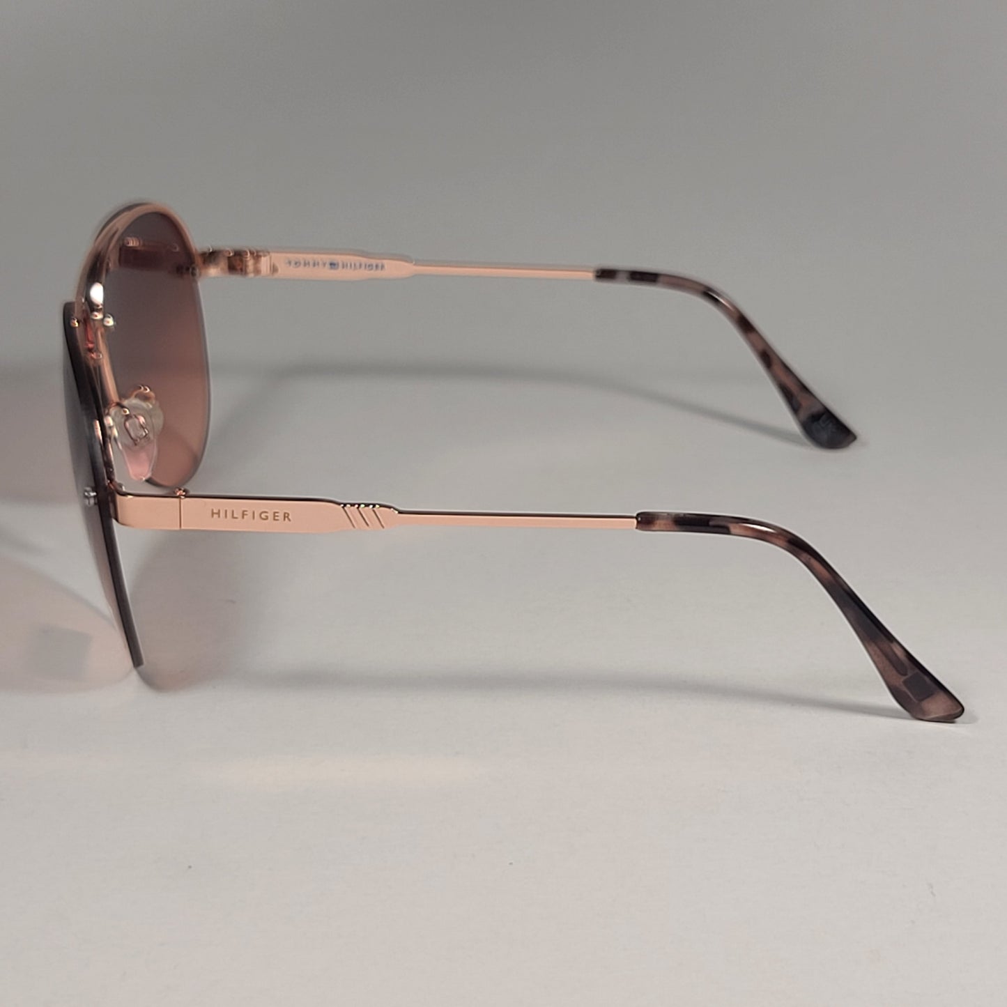 Tommy Hilfiger WM OL610 Rimless Aviator Sunglasses Rose Gold Brown Gradient Lens 60mm - Sunglasses