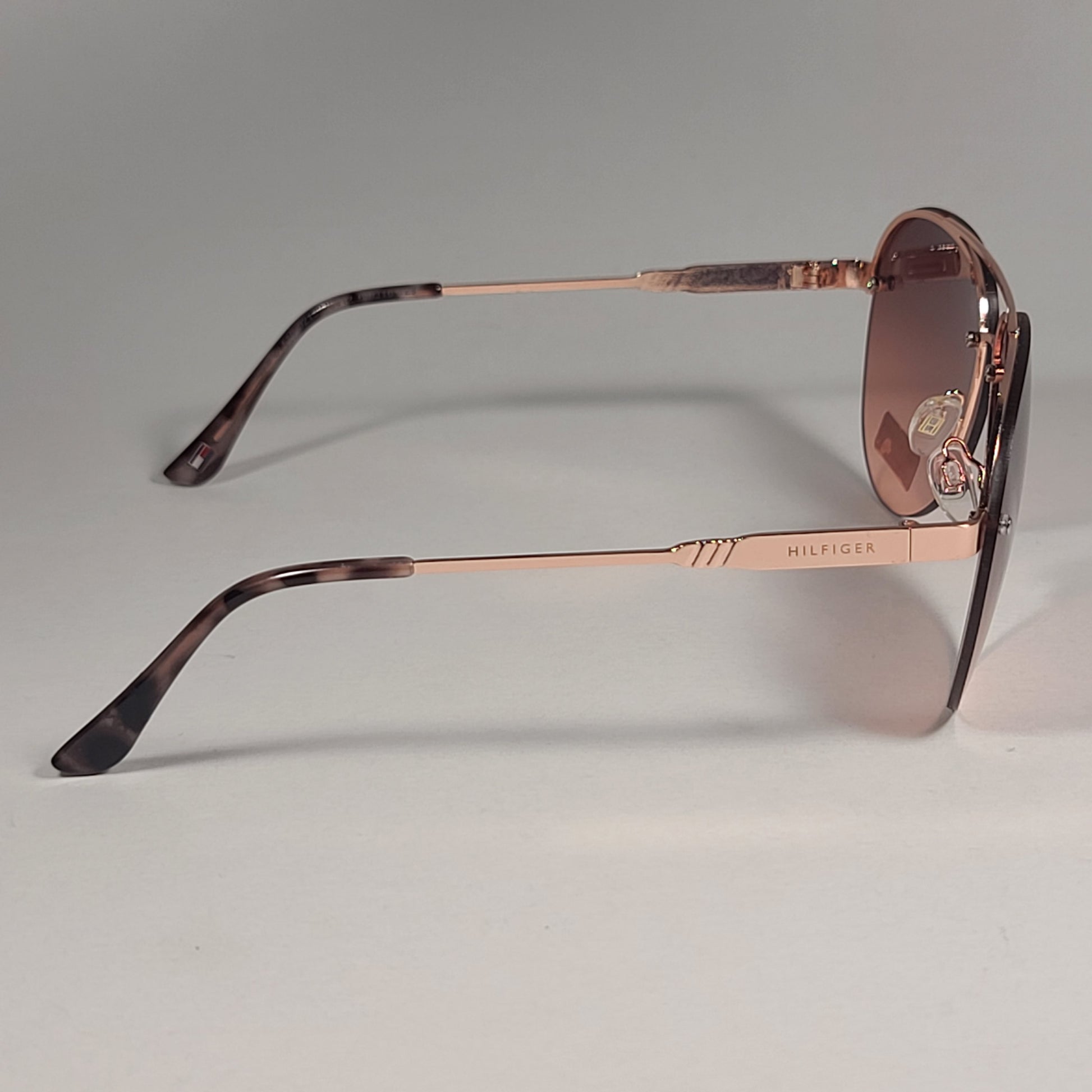 Tommy Hilfiger WM OL610 Rimless Aviator Sunglasses Rose Gold Brown Gradient Lens 60mm - Sunglasses
