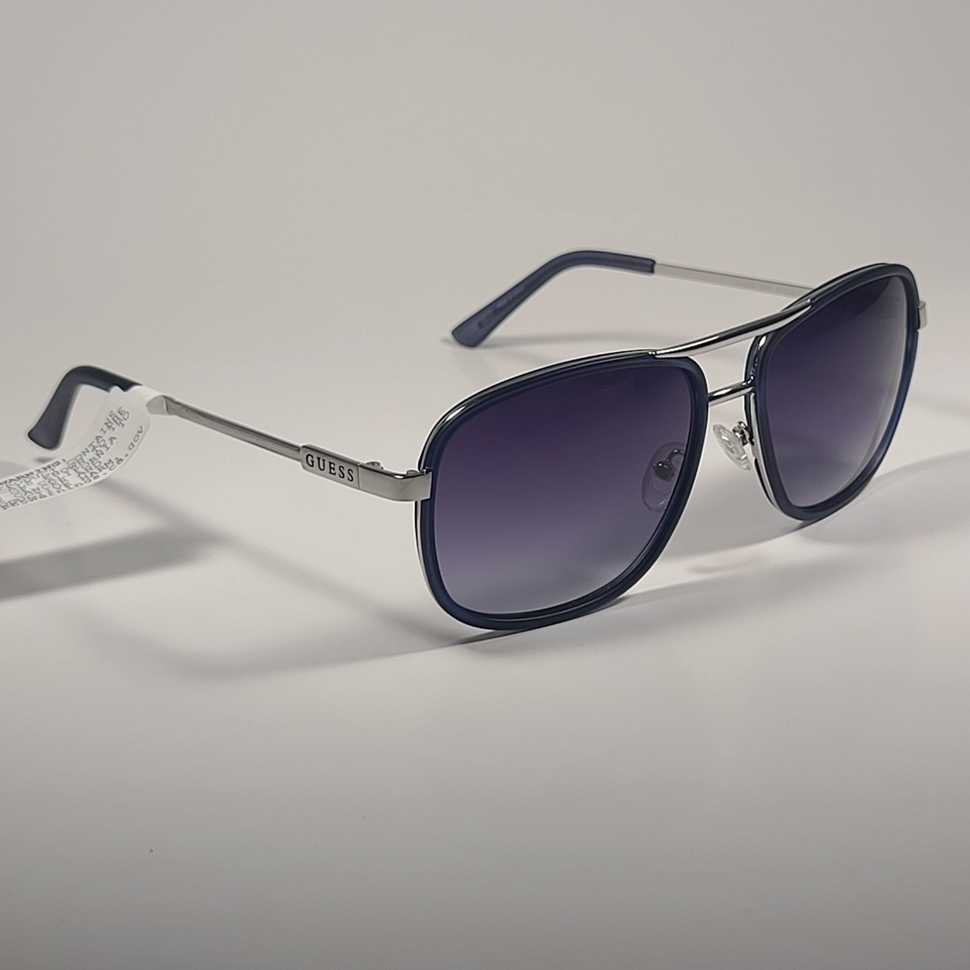 Guess Aviator Sunglasses Silver Navy Frame Gray Gradient Lens GF0216 92W - Sunglasses