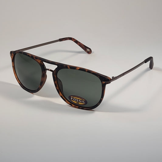 Fossil FM141 Pilot Style Sunglasses Tortoise Gunmetal Frame Solid Green Lens 57mm - Sunglasses