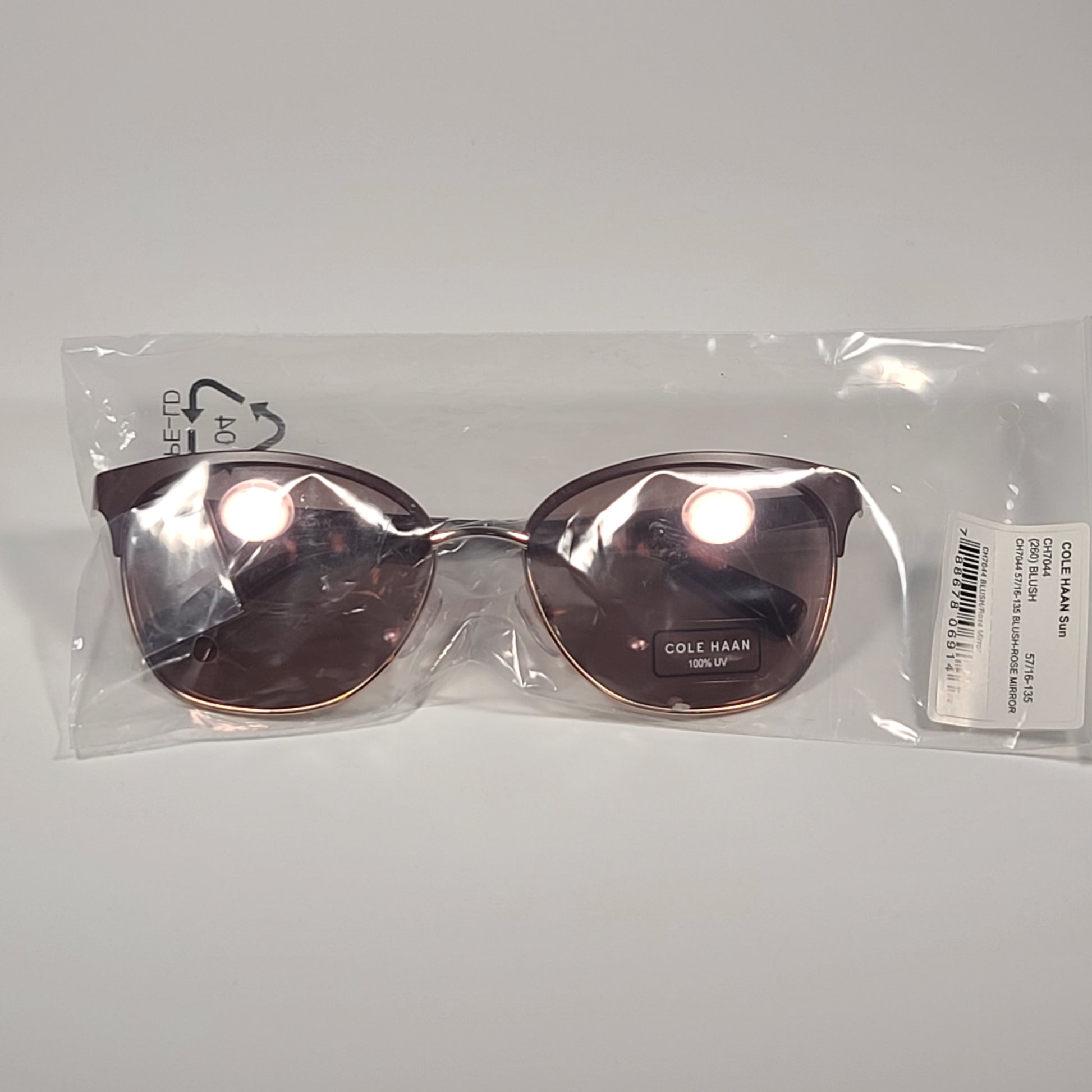 Cole Haan CH7044 260 Cat Eye Sunglasses Blush Rose Gold Mirror Lens 57mm - Sunglasses