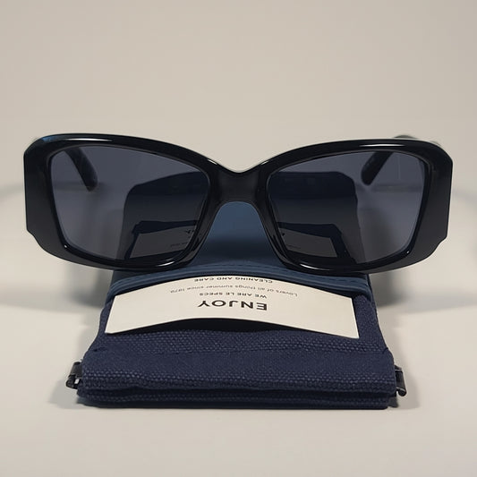 Le Specs Nouveau Riche Rectangle Sunglasses Shiny Black Gray Lens LSP2202430 54mm - Sunglasses