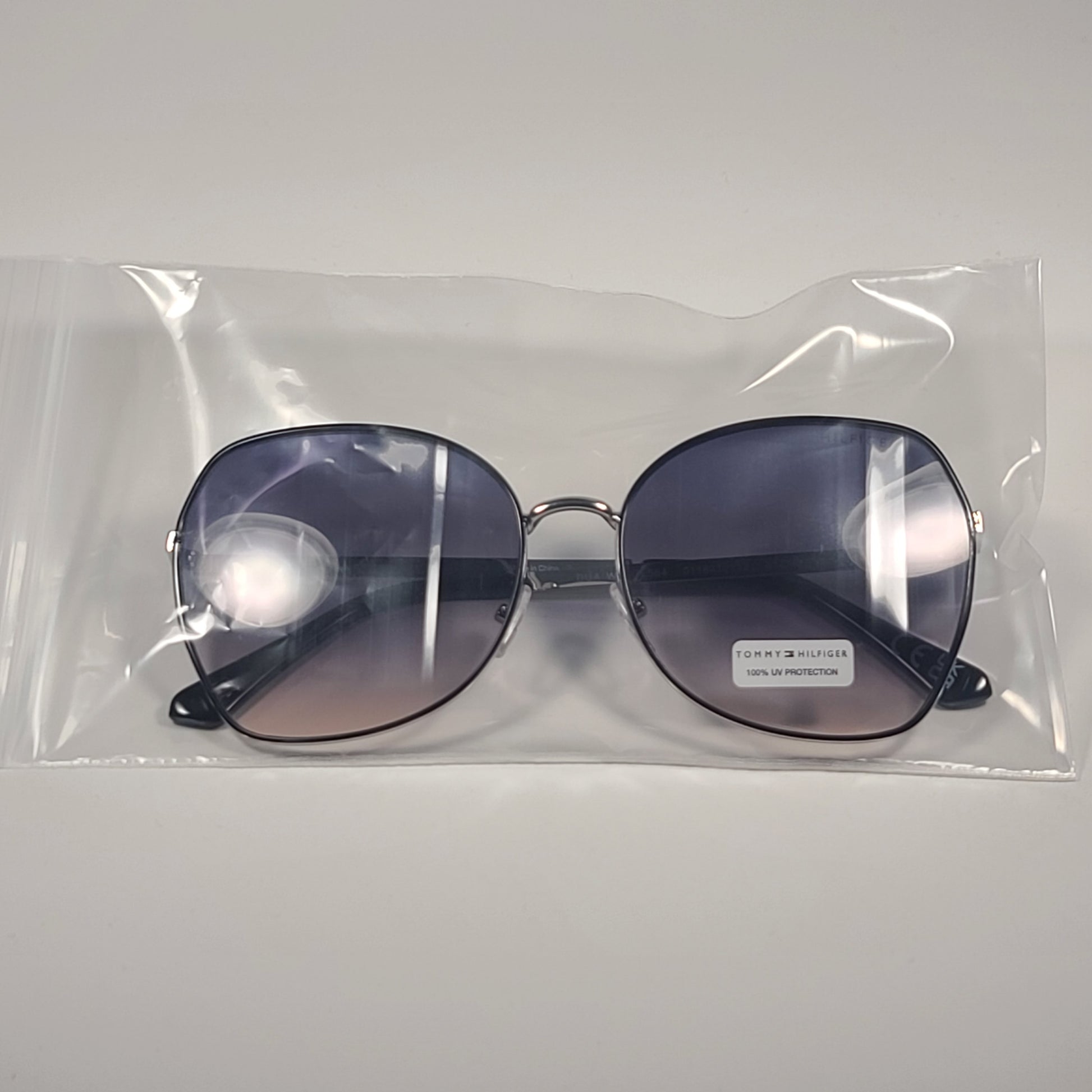 Tommy Hilfiger Dua WM OL564 Butterfly Sunglasses Black Silver Smoke Gradient Lens - Sunglasses