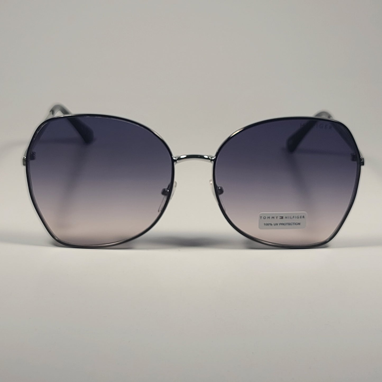 Tommy Hilfiger Dua WM OL564 Butterfly Sunglasses Black Silver Smoke Gradient Lens - Sunglasses