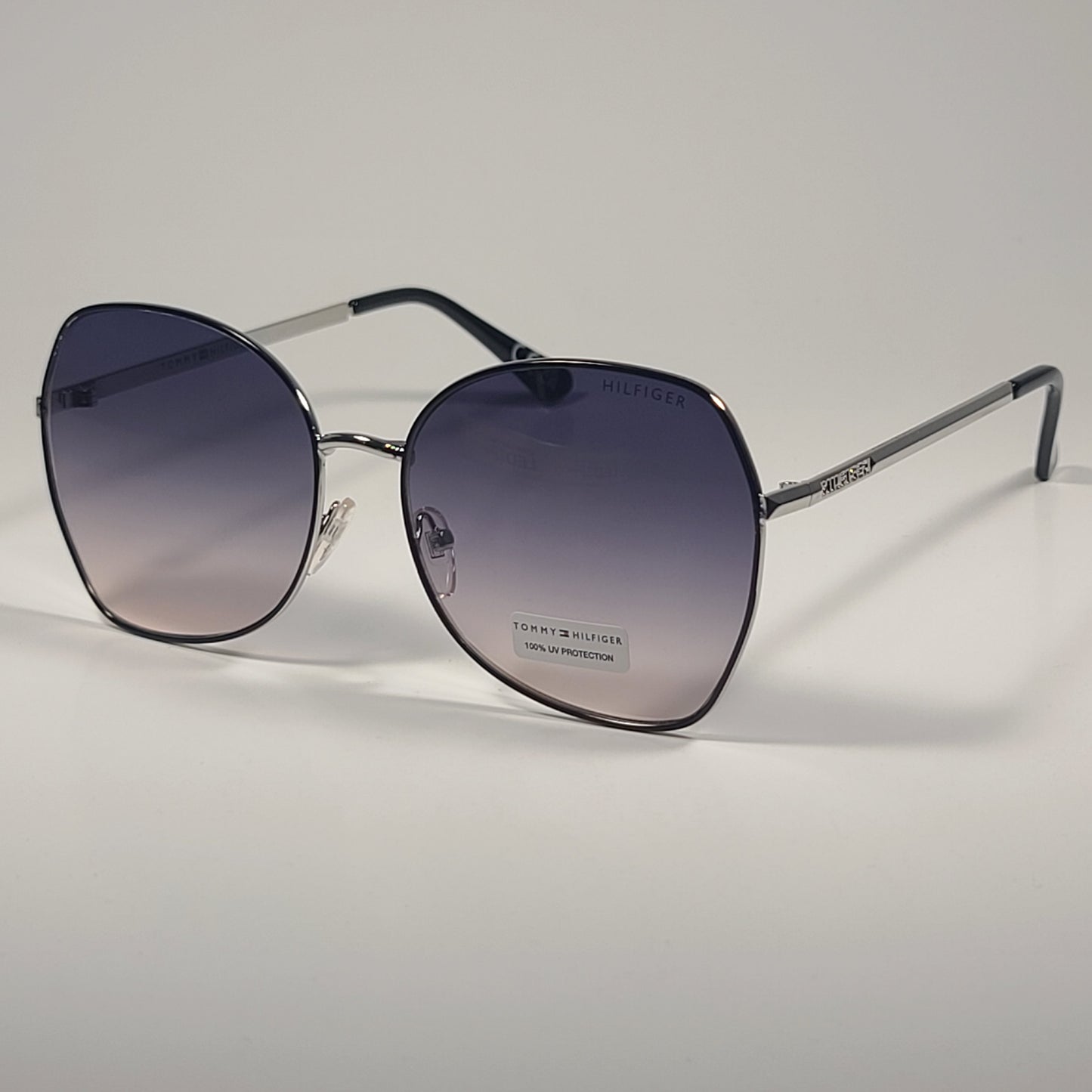 Tommy Hilfiger Dua WM OL564 Butterfly Sunglasses Black Silver Smoke Gradient Lens - Sunglasses